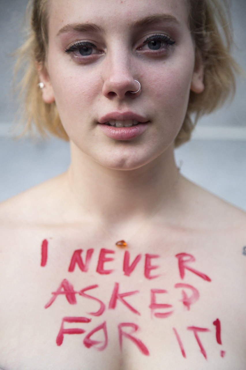  Gwen D’Amico, a sophomore music therapy major, poses for a portrait after the Fuck Rape Culture Rally on October 9, 2015.&nbsp; 