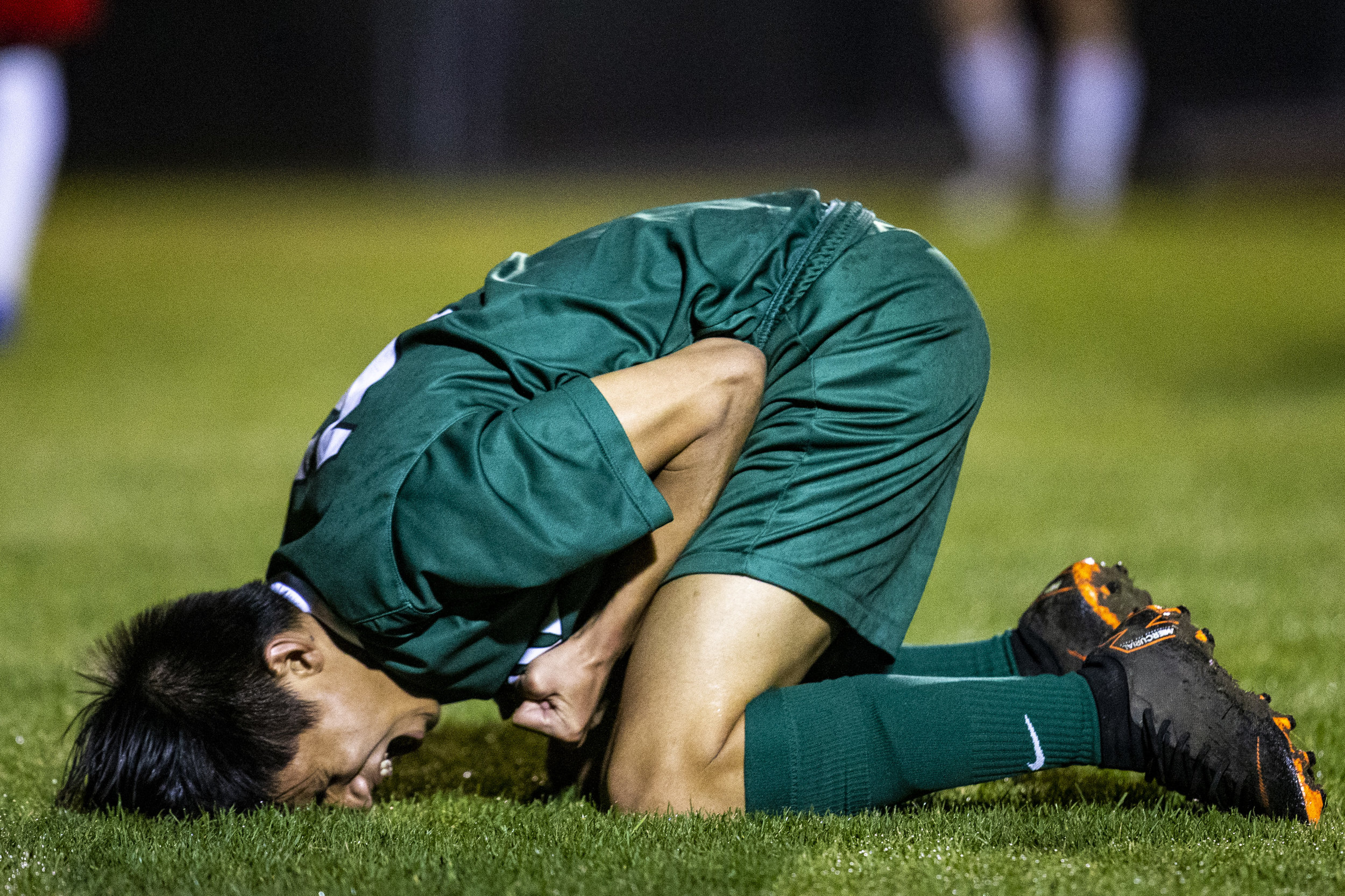  Eastside's JJ Romaraog reacts after missing a goal while the game is tied during the Region 2-3A quarterfinal match at Citizens Field on February 6, 2019. The Eastside Rams beat the Pierson Taylor Wildcats 4-3. 