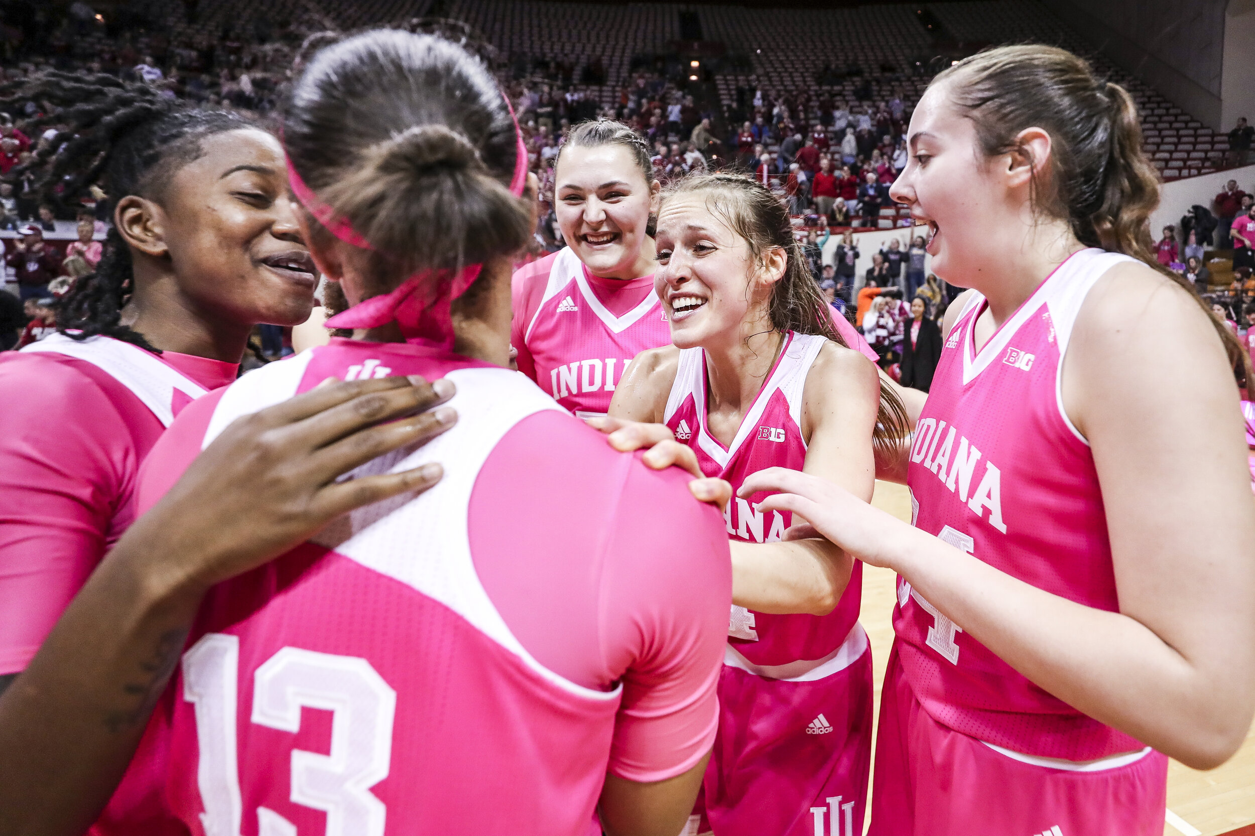  BLOOMINGTON, IN - JANUARY 30, 2020 - Indiana Hoosiers Women's Basketball team during the game between the Wisconsin Cornhuskers and the Indiana Hoosiers at Simon Skjodt Assembly Hall in Bloomington, IN. Photo By Lauren Bacho/Indiana Athletics 