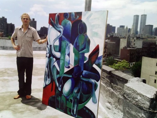 Portrait in NYC on the rooftop of 240 E 2nd street with long gone twin towers in the background. Epic 1998. Photo by: Ania Drazal
