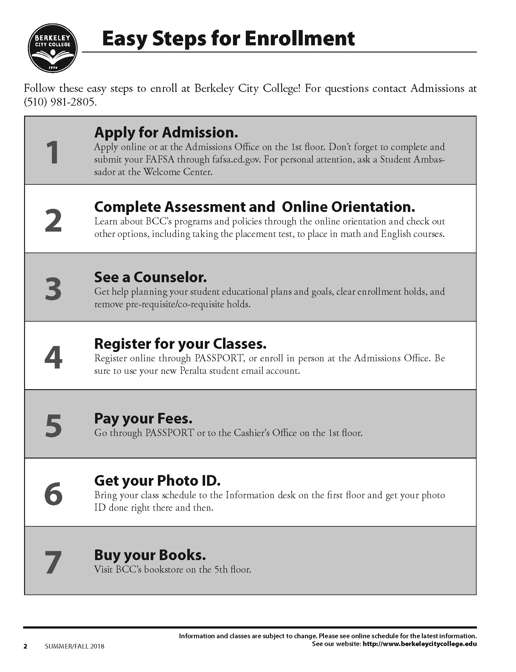 Berkeley City College Class Schedule Inner Page