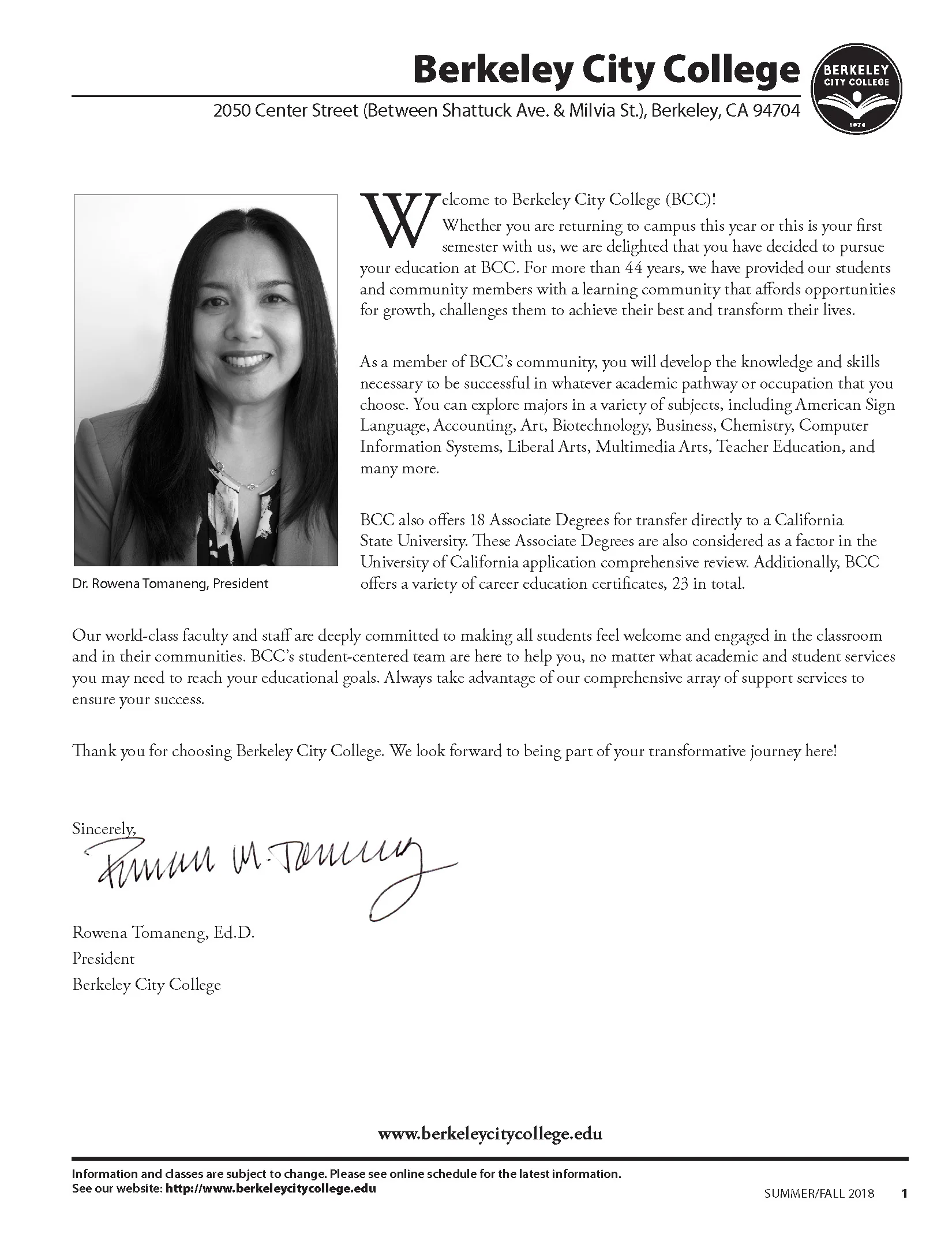 Berkeley City College Class Schedule Inner Page