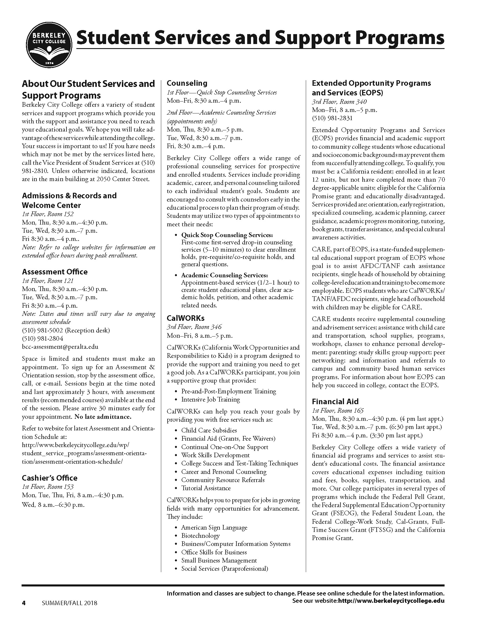 Berkeley City College Class Schedule Inner Page