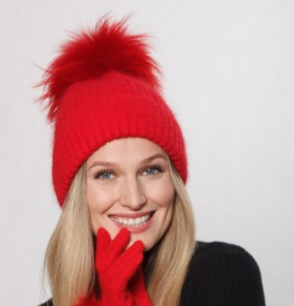 Linda Richards HA62 17 colors Mohair wool rib hat with fur  display picture 1