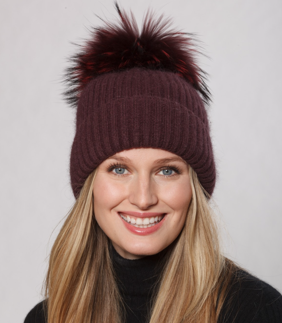 Linda Richards HA62 17 colors Mohair wool rib hat with fur  display picture 2