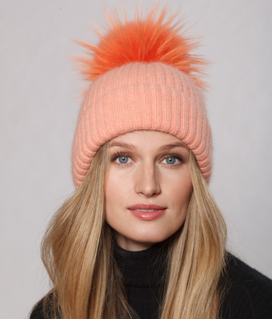 Linda Richards HA62 17 colors Mohair wool rib hat with fur  display picture 3