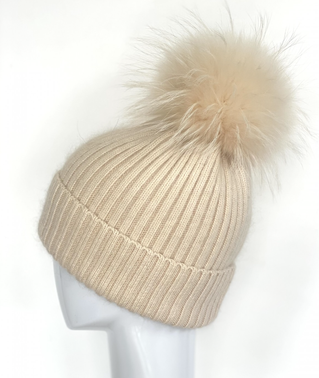 Linda Richards HA62 20 colors Mohair wool rib hat with fur pom ...