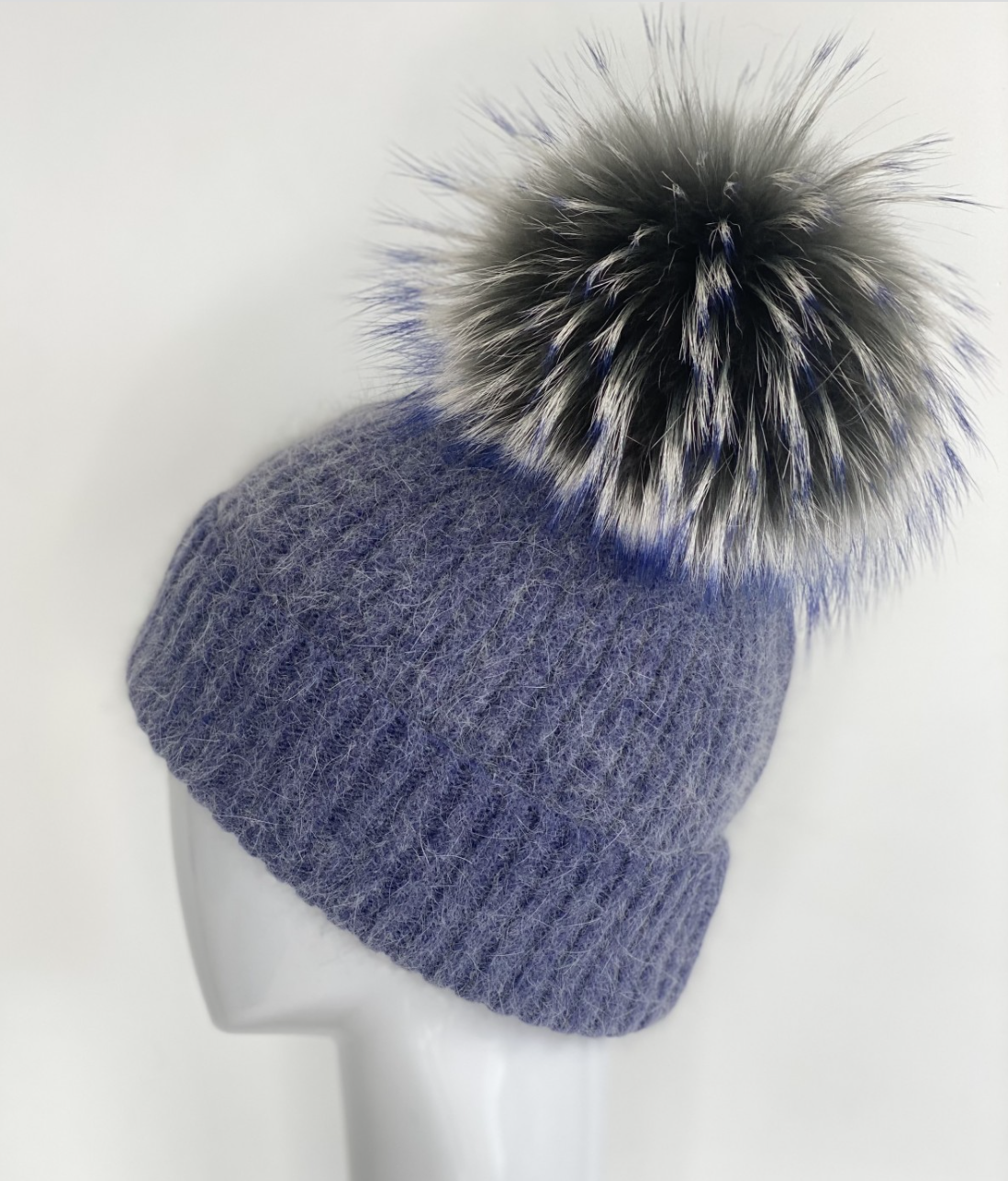 Linda Richards HA62 17 colors Mohair wool rib hat with fur  display picture 1