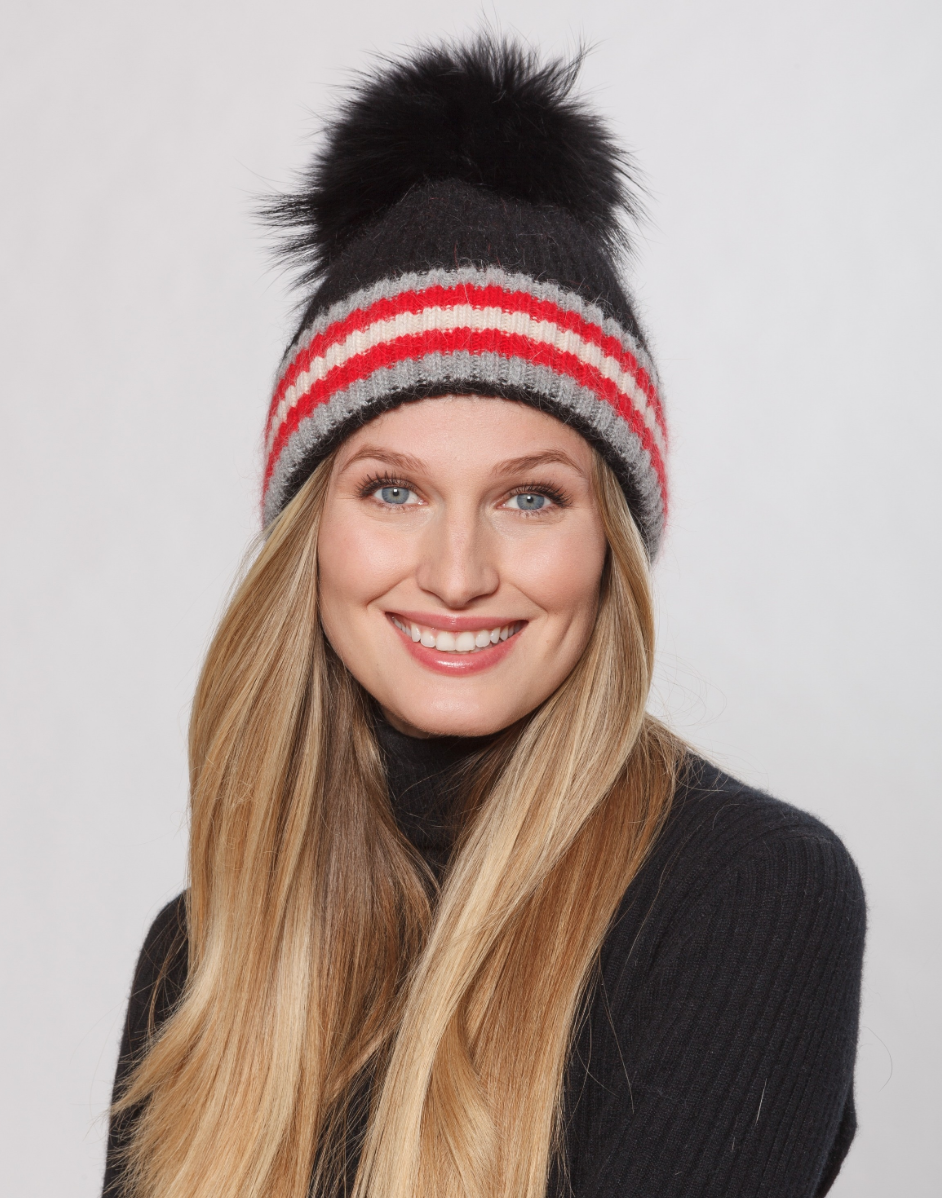 Linda Richards HA62-stripe Mohair wool hat with fur pom 4  display picture 2