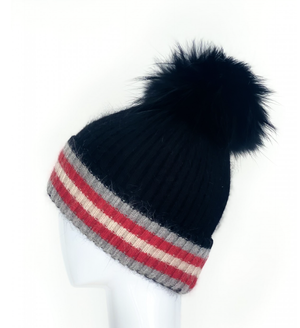 Linda Richards HA62-stripe Mohair wool hat with fur pom 4  display picture 1
