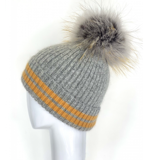 Linda Richards HA62-stripe Mohair wool hat with fur pom 4  display picture 1