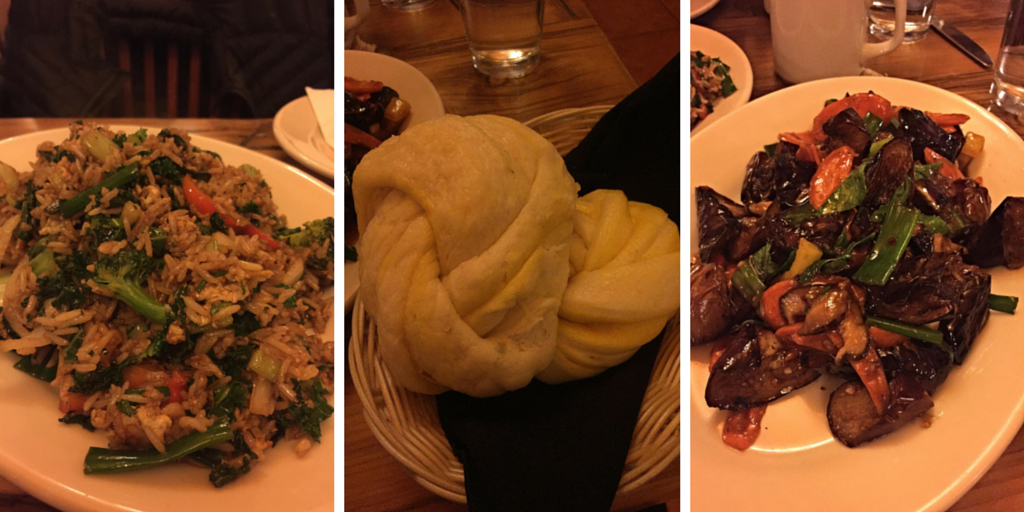 From Left to Right: Veggie Fried Rice, Ting Mo, Eggplant Basil