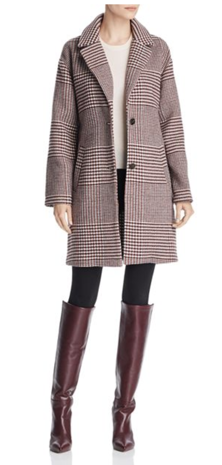 Bernardo Notched Collar Plaid Coat $199