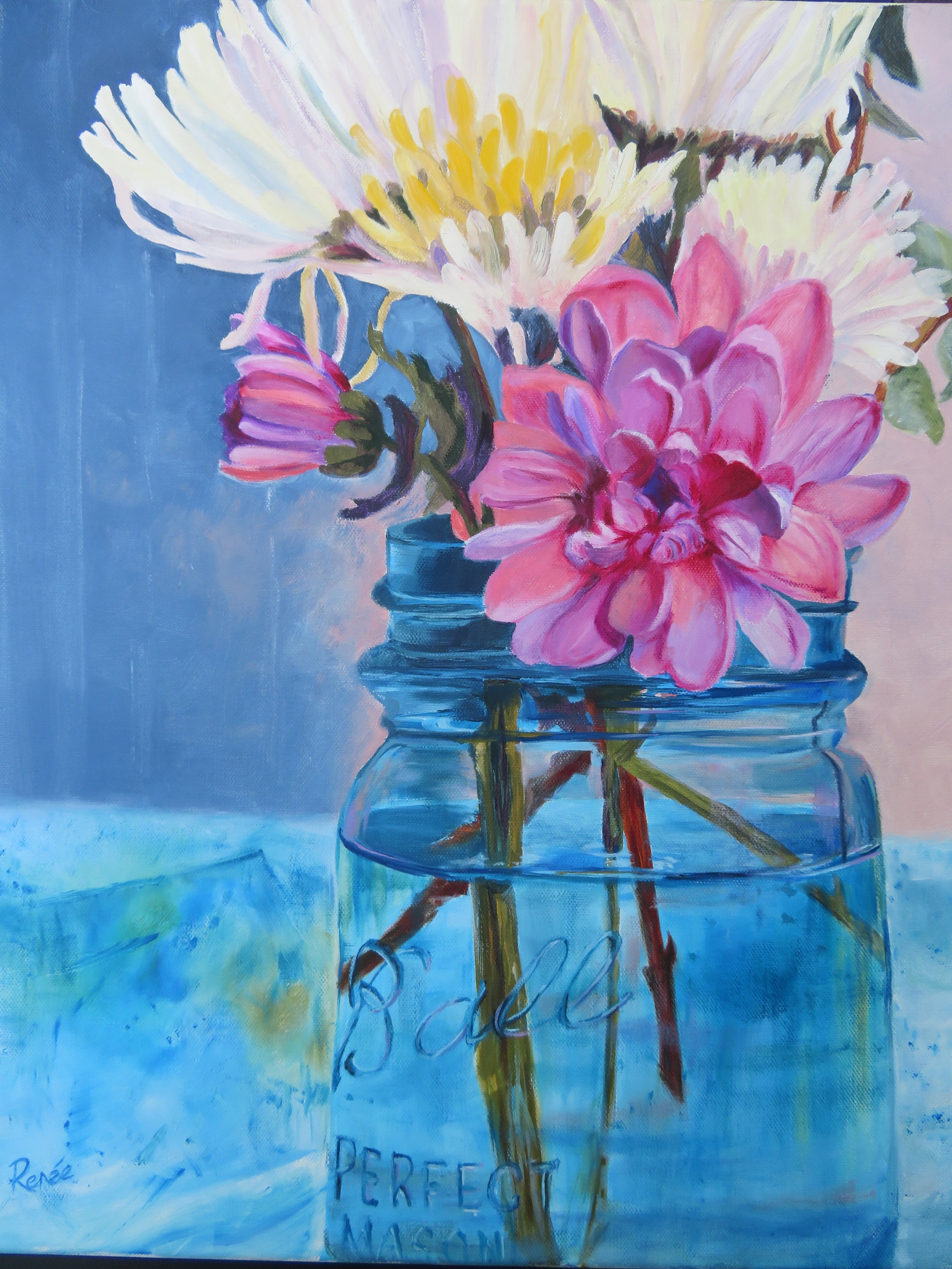Bouquet in Blue Jar by Renee Rondon