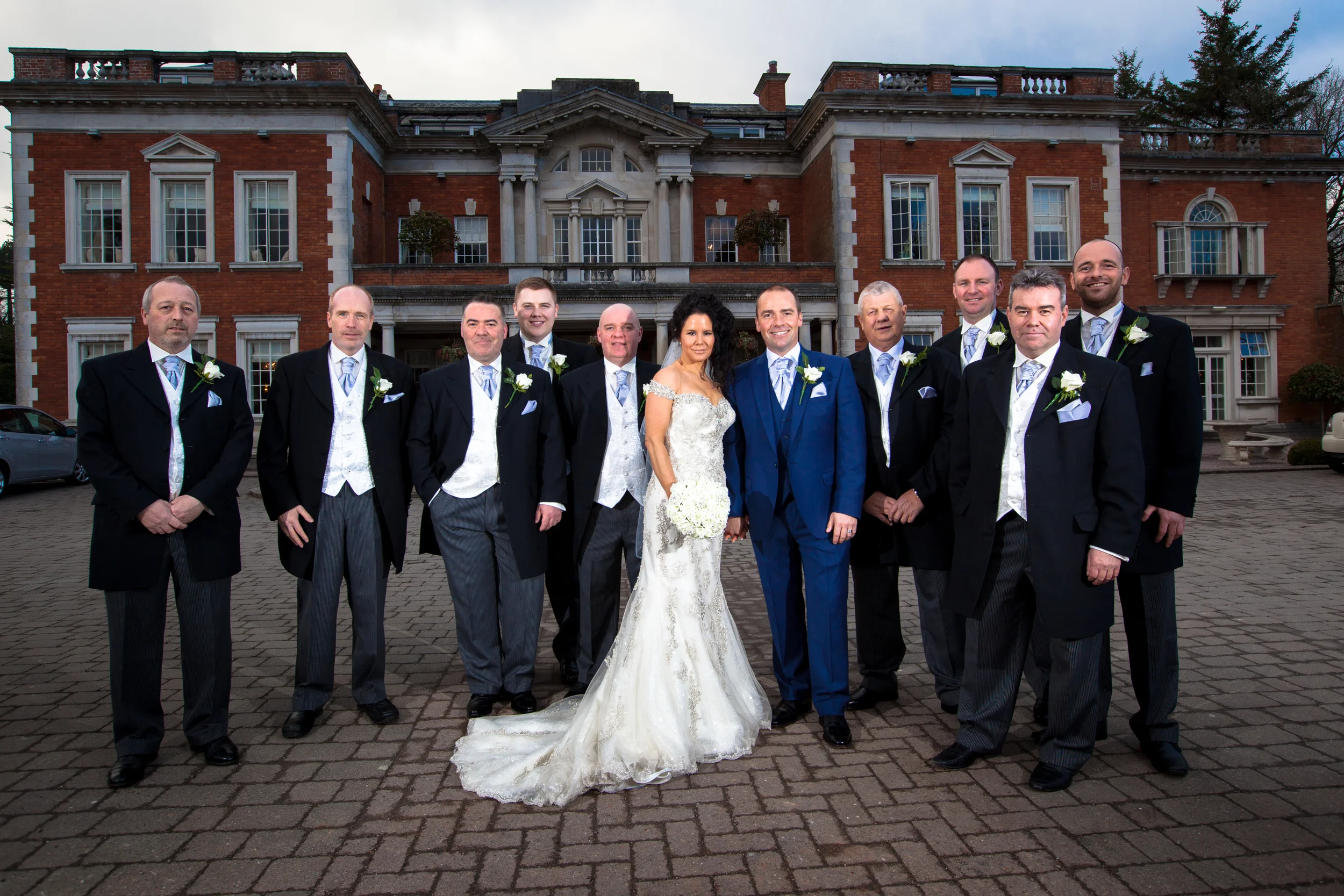 Bride,groom and Groomsmen at Eaves Hall