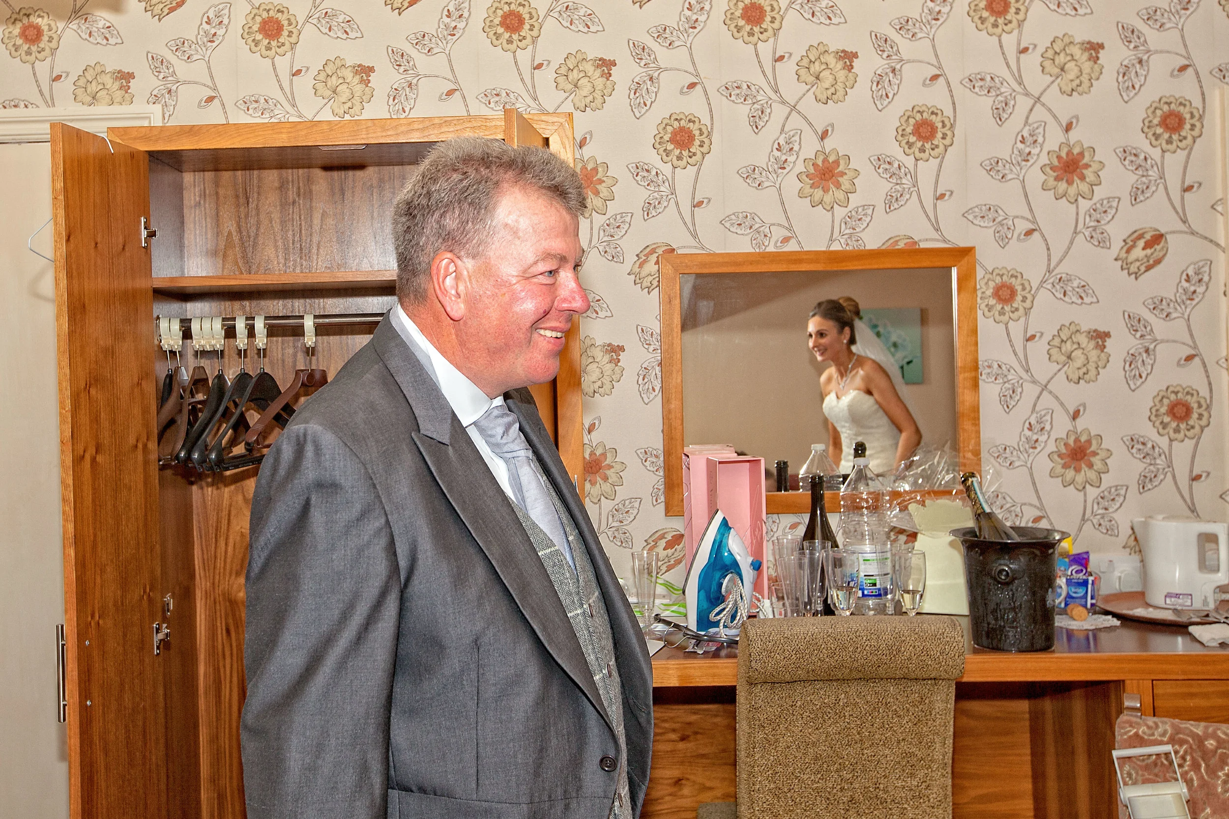Brides father sees her in her Wedding Dress for first time at The Best Western Mytton Fold Hotel in Whalley ,Lancashire,images  by Avanti Photography based in Lancashire.