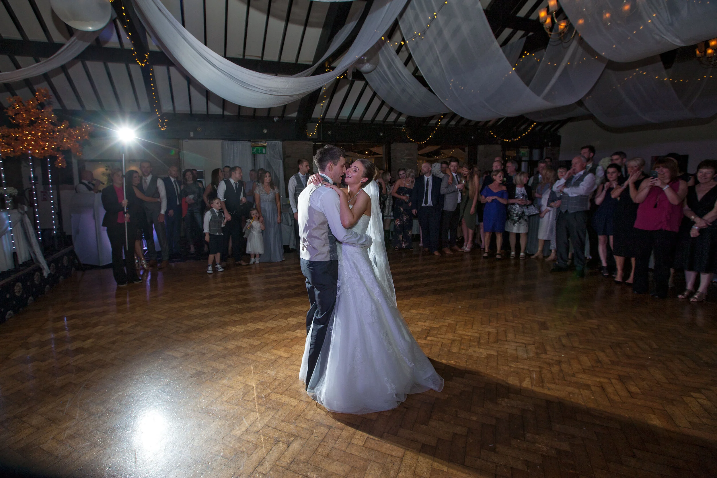 First Dance/ Bride and groom take to the dance floor at The Mytton Fold Hotel.