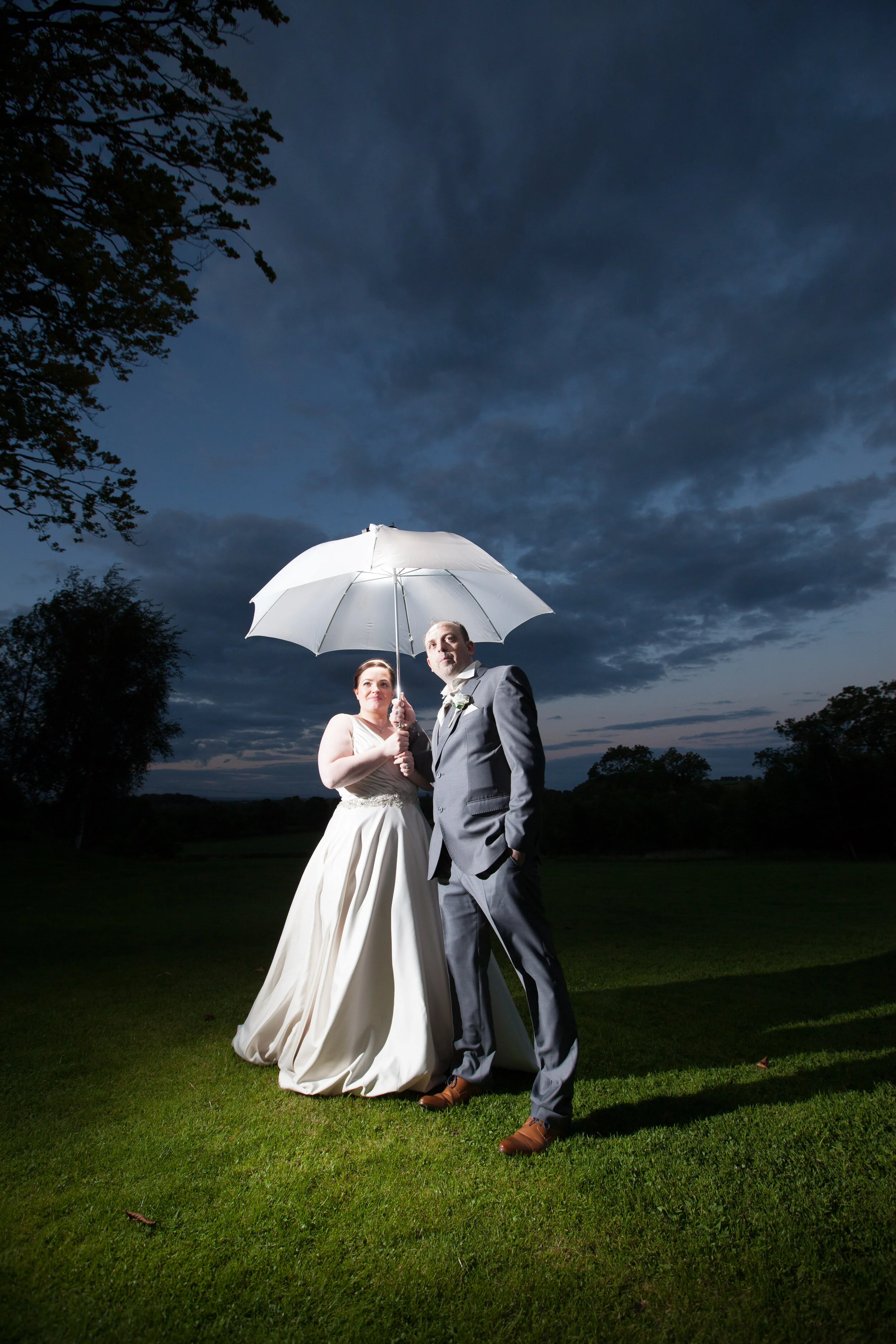 Bride and groom at sunset at The Stirk House Hotel,near Clitheroe.