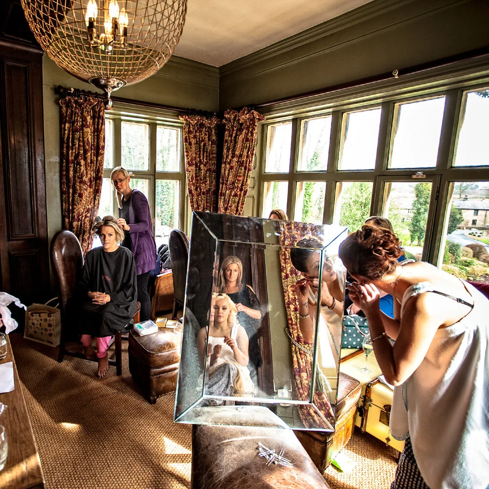 Bride preparation at the splendid Mitton Hall near Clitheroe