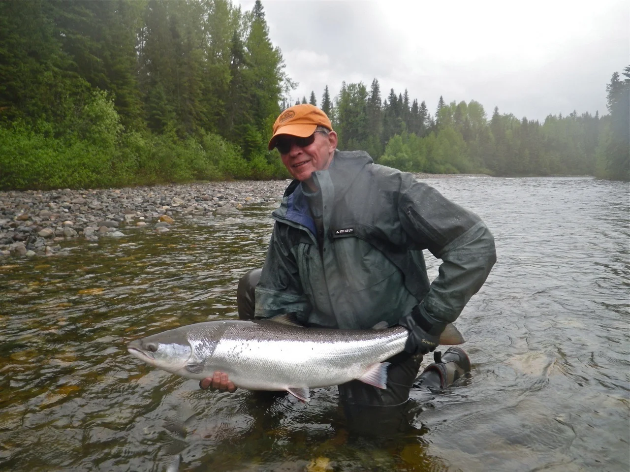 Camp Bonaventure regular Bob Schoeller with his first salmon of 2015, nice fish Bob!