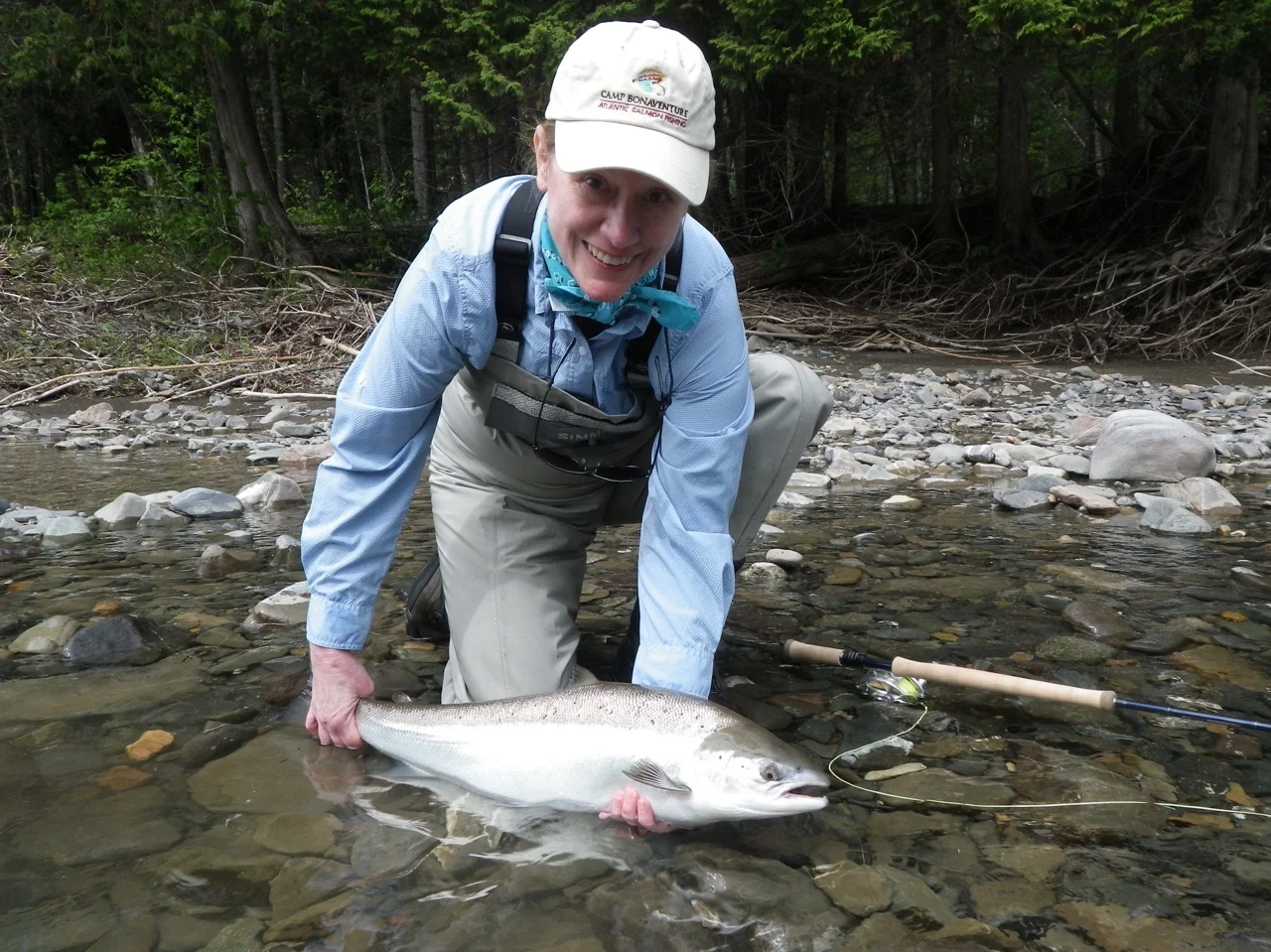 Marilou Long from Texas lands her first salmon of the year, way to go Marilou!