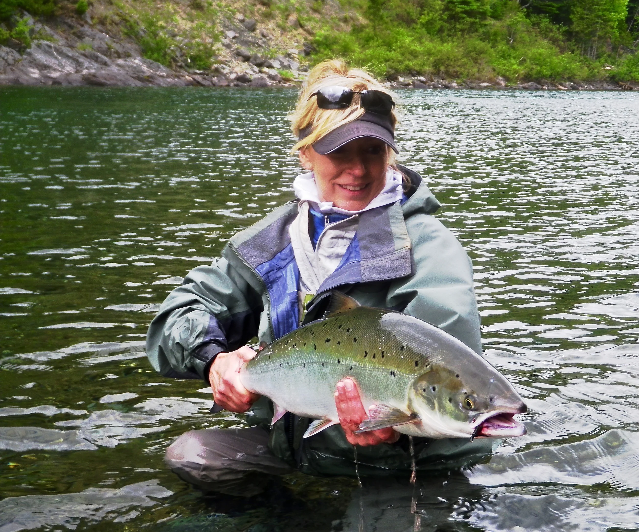 Irene, Ryan's mom, with a fine salmon from the Bonaventure, congratulations Irene! 