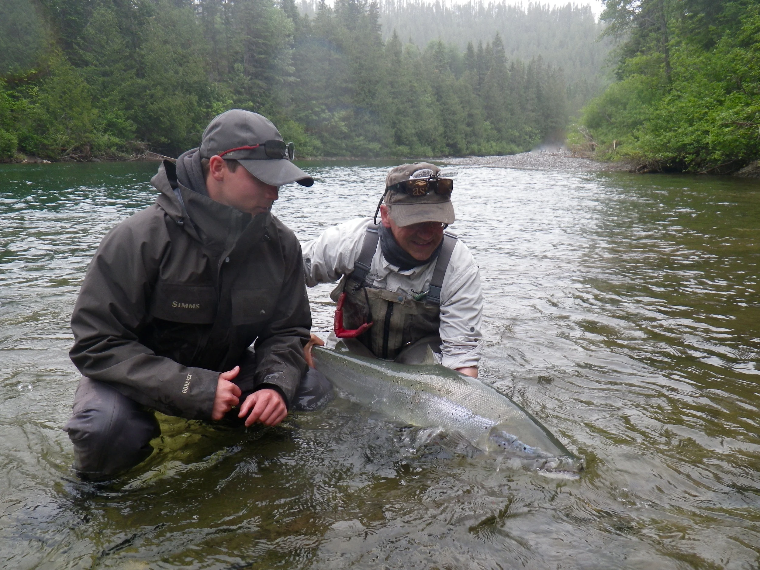 Louis Turcotte with Camp Bonaventure guide Carol Barriault on the Bonaventure, Nice fish Louis!