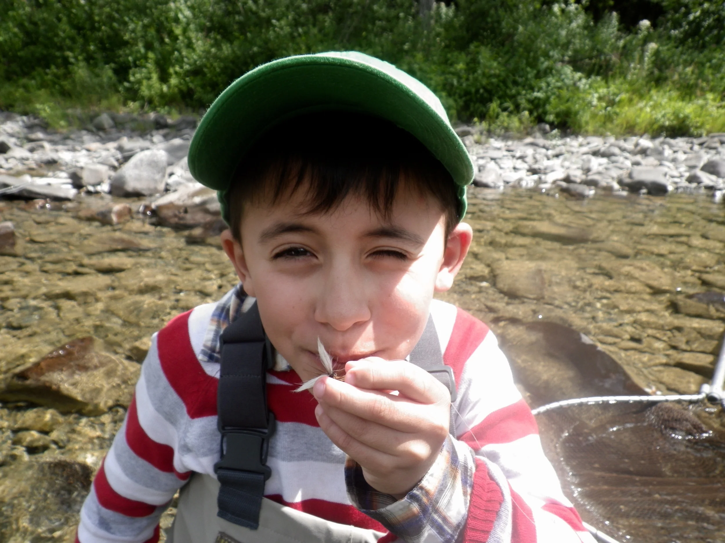 Teo with his favorite Fly, a dark brown Bomber, he's keeping this one as a souvenir!