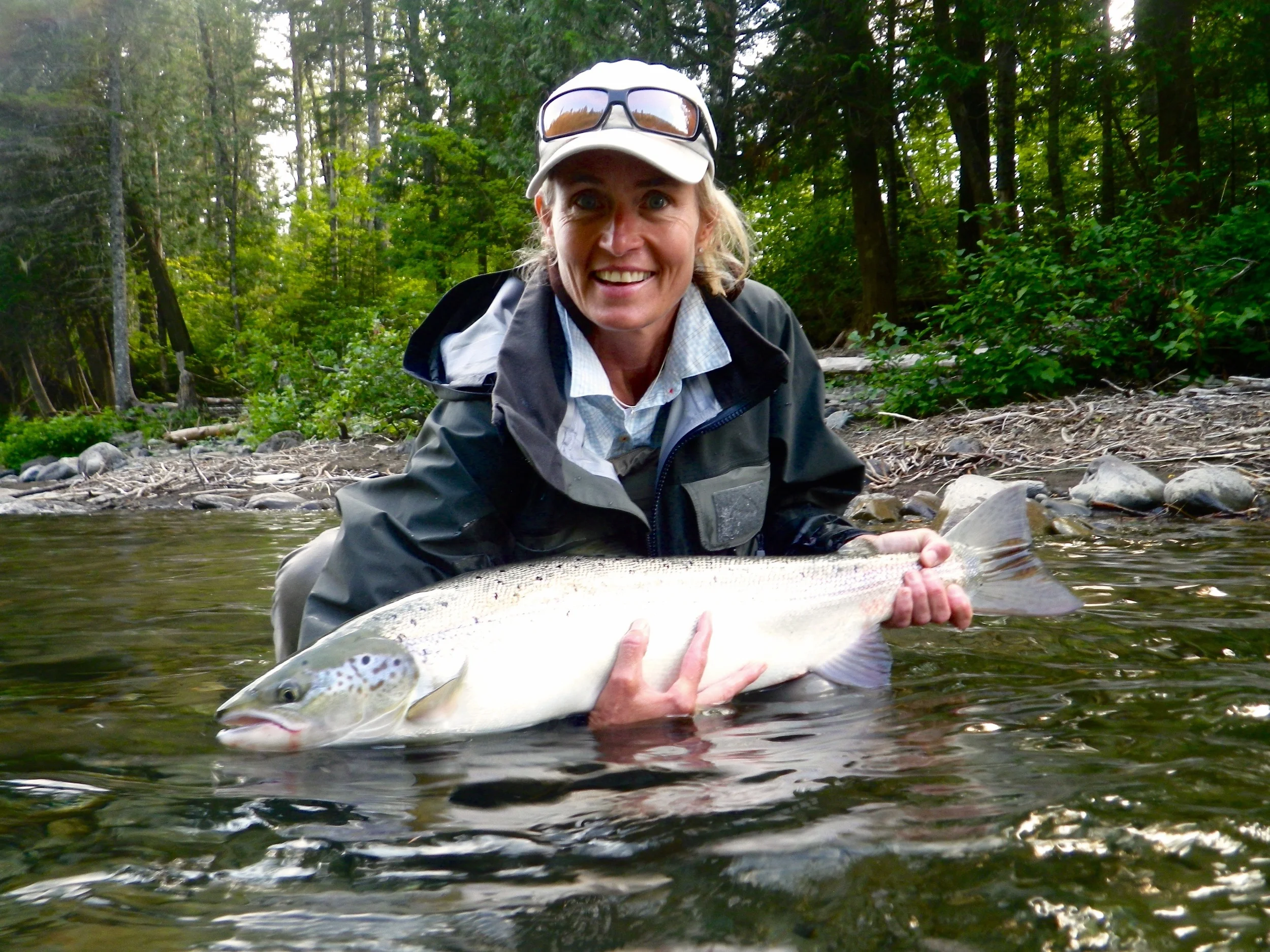 Jennifer Lafgren works for Orvis in Denver Co. This was her first Atlantic salmon, congratulations Jen!