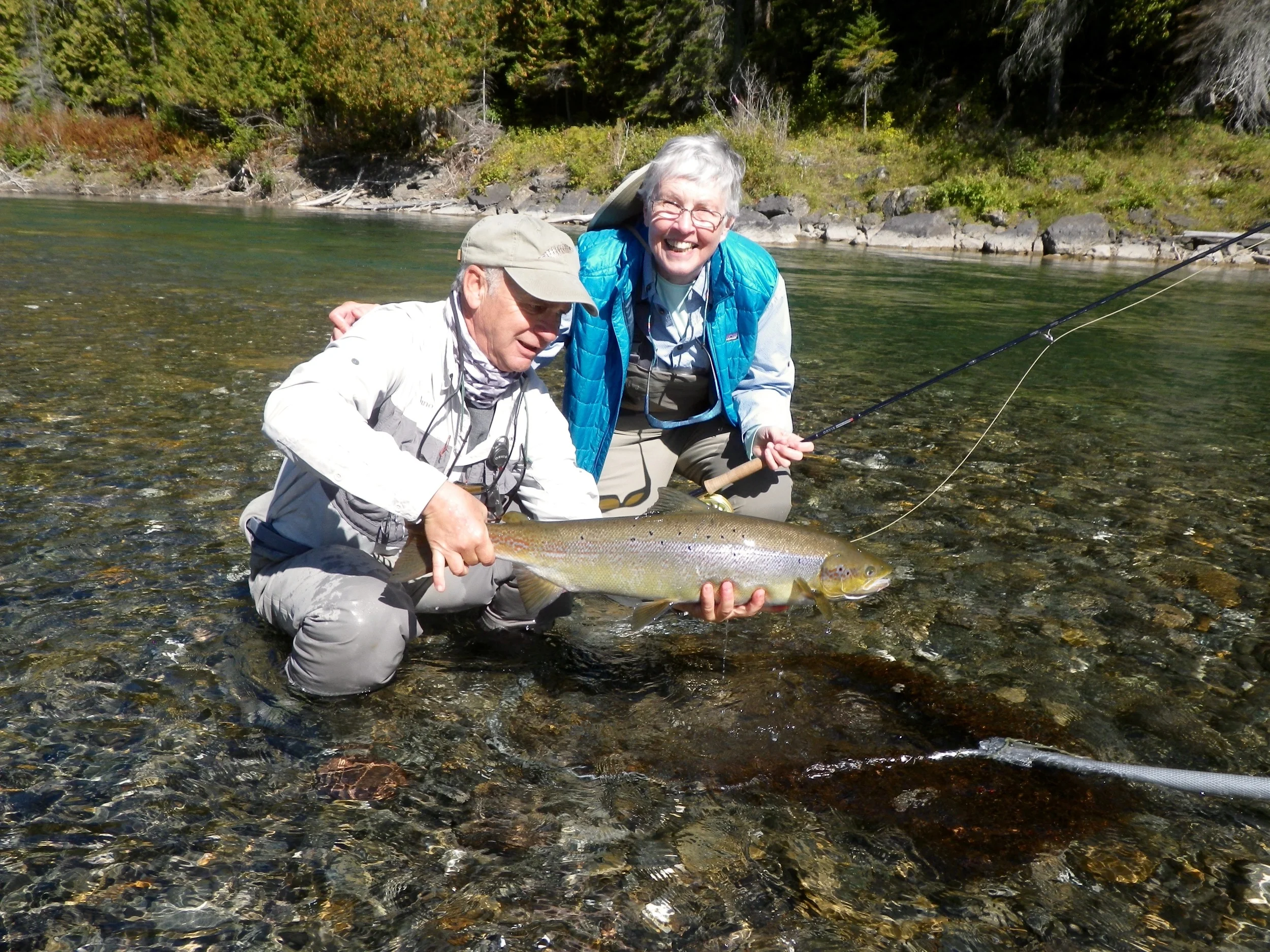 Julie Tallman told me that if she caught just one salmon her trip would have been a success, she caught many!!! Julie with Camp Bonaventure guide Bruno Lepage, Congratulations Julie.