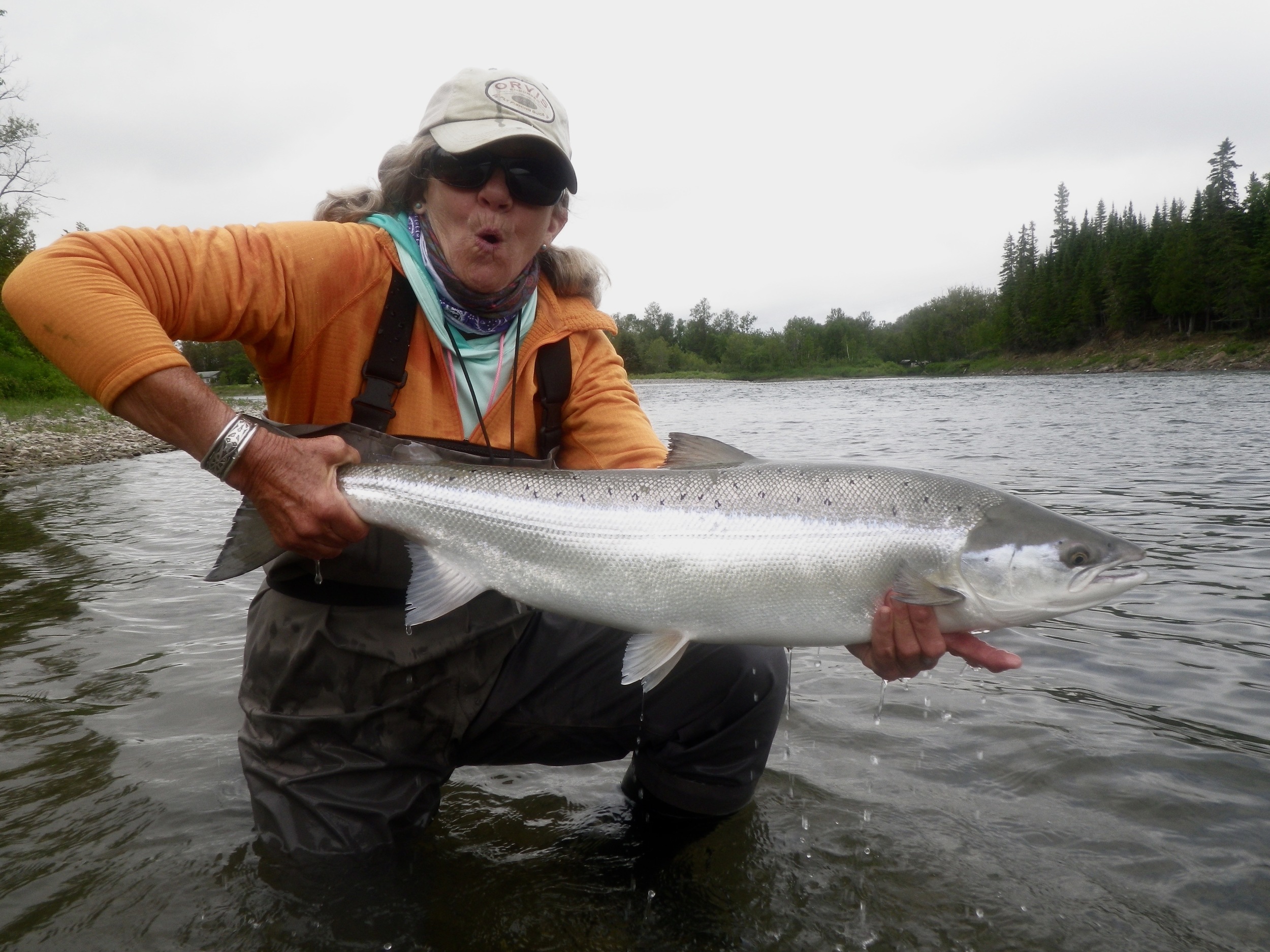 Suzie Moore with a beautiful fresh salmon from the Bonaventure, nice fish Suzie!