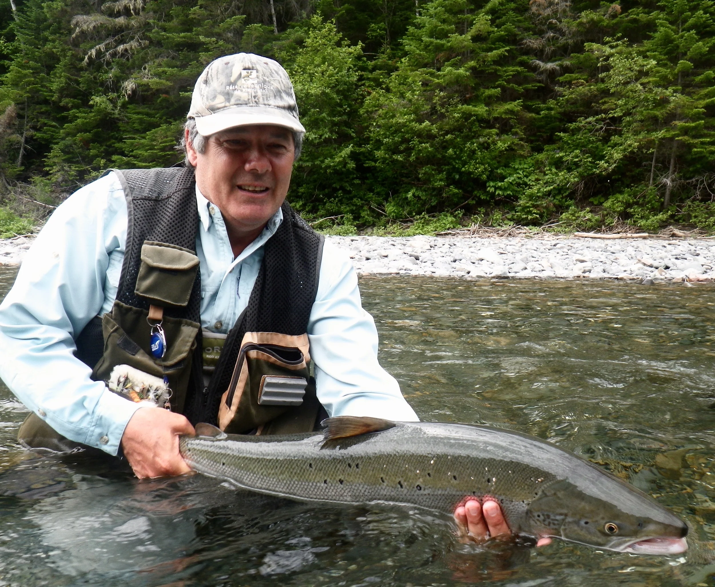 Camp Bonaventure regular Francis Gauthier with a fine one on the Bonaventure, nice salmon Francis!