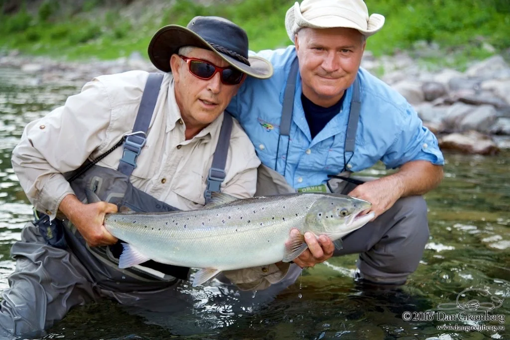 Camp Bonaventure guide Jean-Marc Poirier (left) with angler Paul Bennett, Nice salmon Paul!