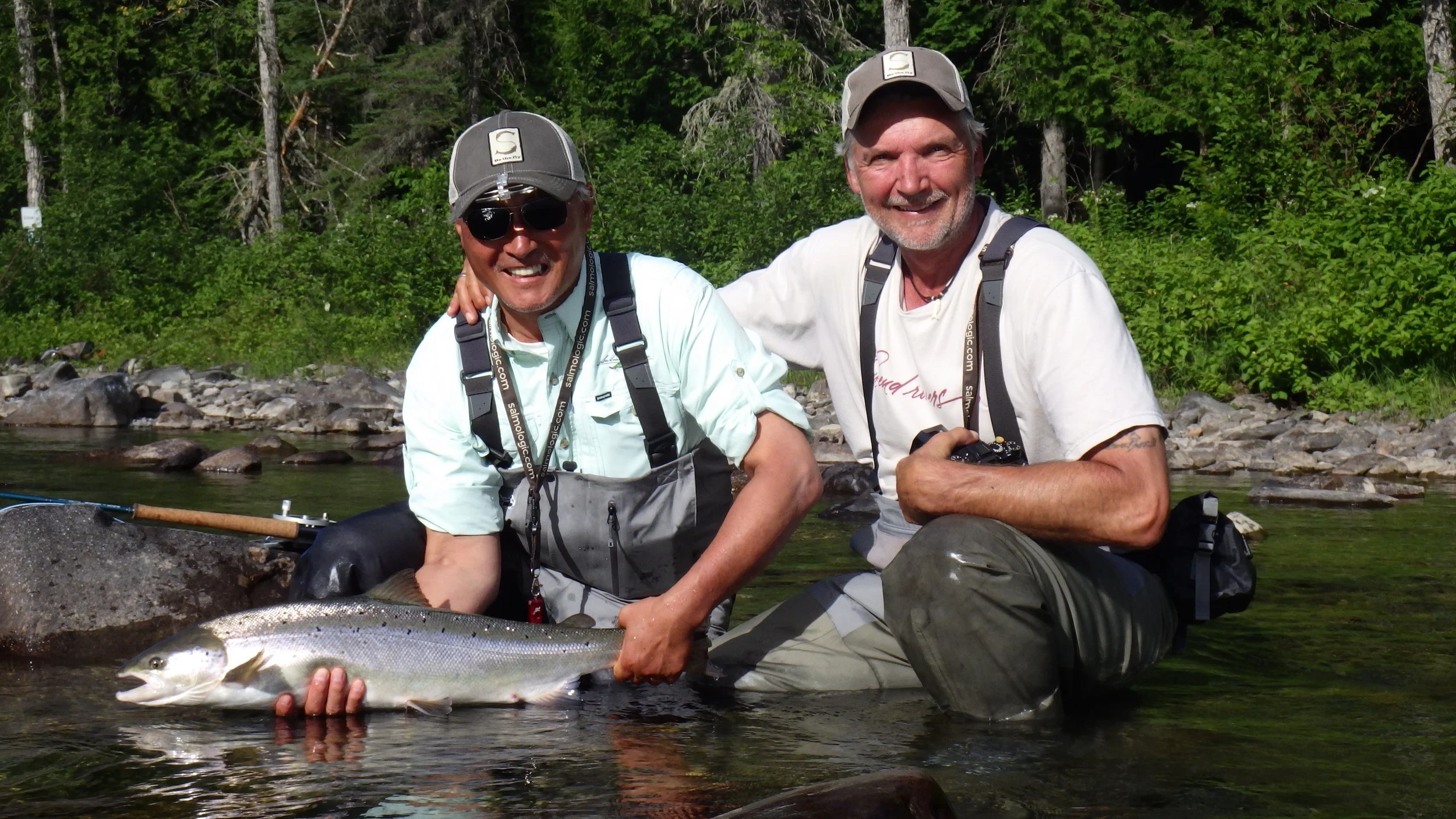 Camp Bonaventure regulars Rick Koe (left) and Henrik Mortensen on the Bonaventure. Nice fish Rick!