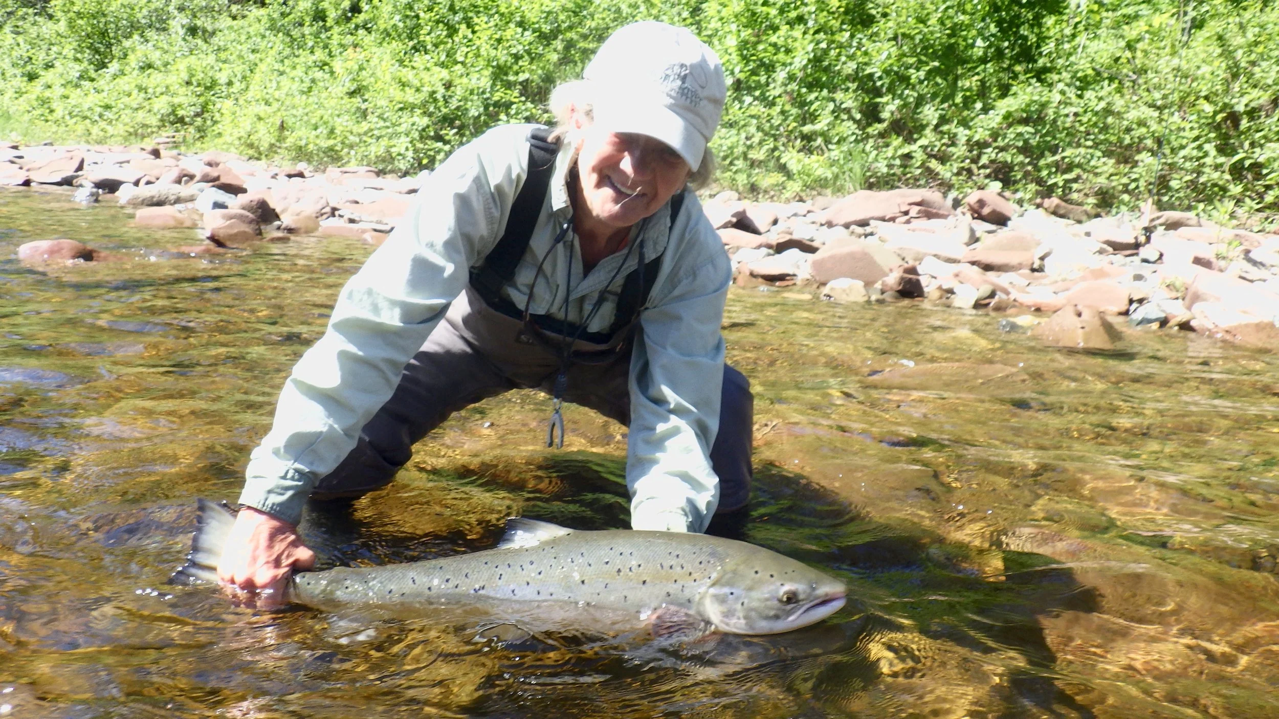 Suzie Moore has been part of Camp Bonaventure since day one! here she is again with another fins salmon. Welcome home Suzie!