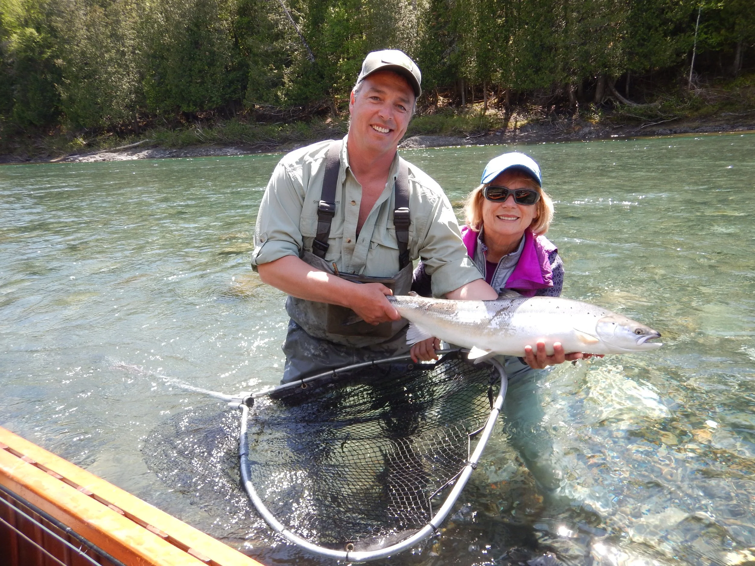 Camp Bonaventure regular Sonja Meisner and master guide Matthew Flowers with her first one of the season, nice one Sonja!