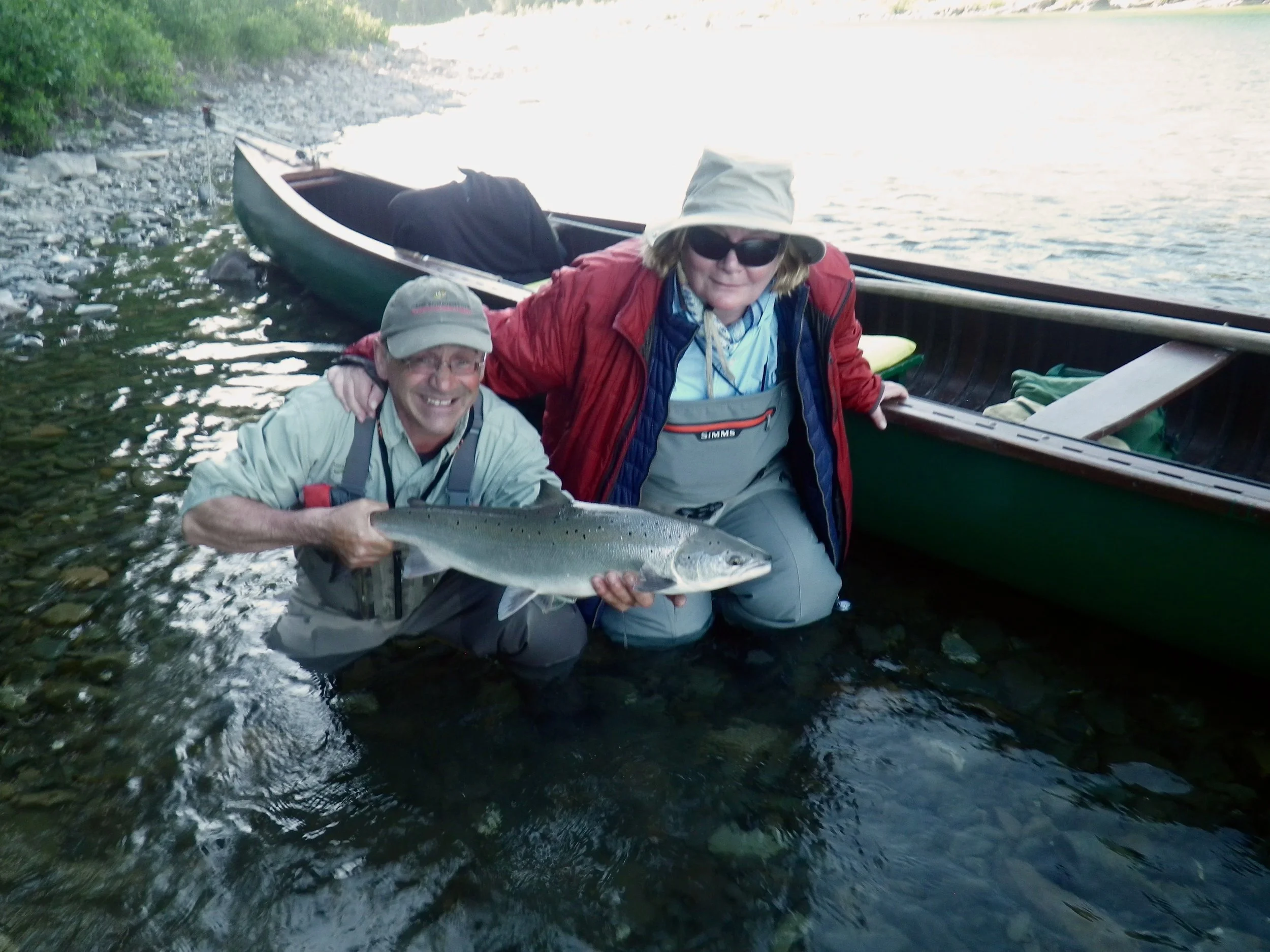 Jacqueline O'Kelley and Camp Bonaventure master guide Carol Barriault with a fresh run Bonaventure salmon, congratulations Jacqueline!