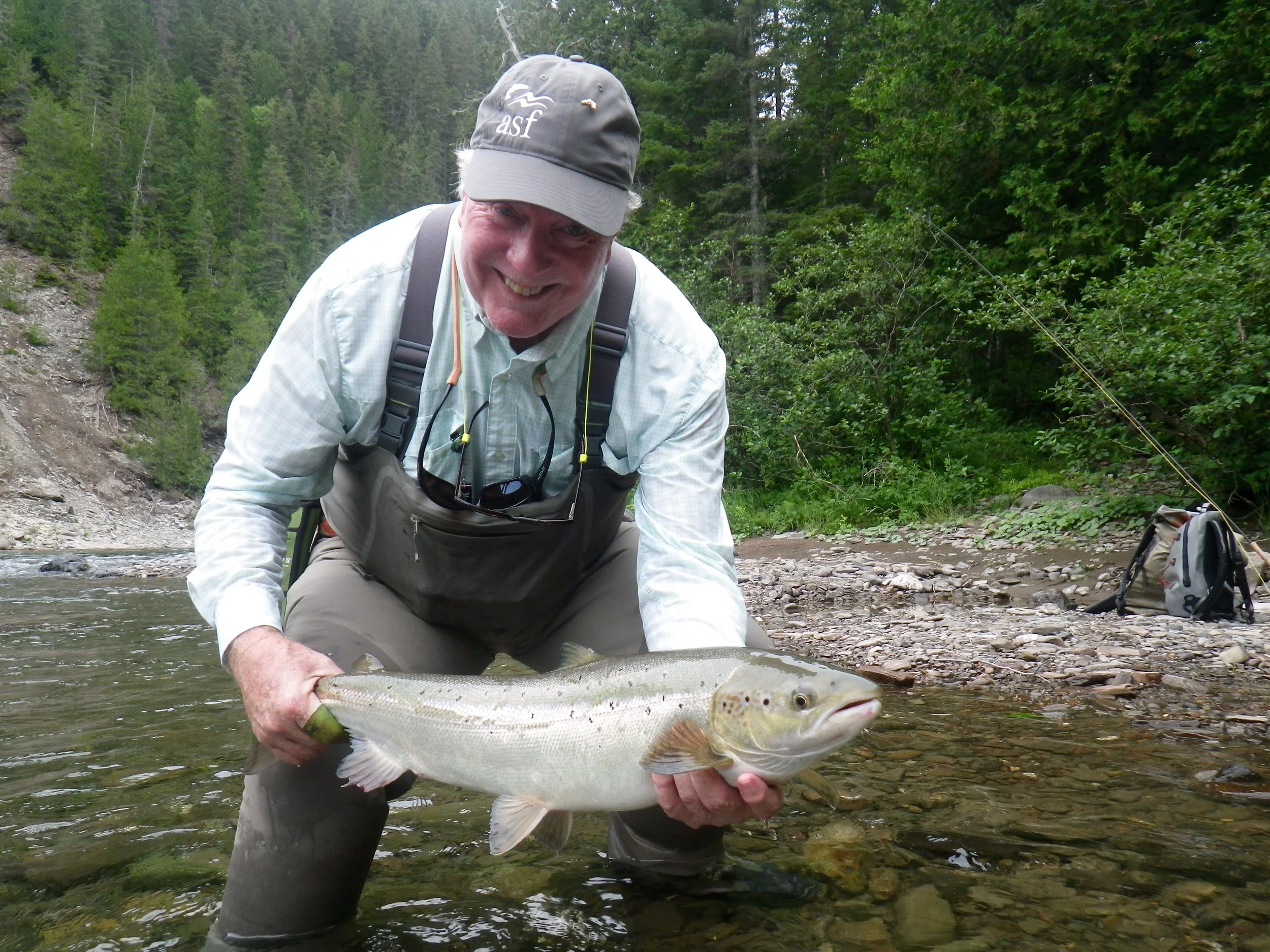 Camp Bonaventure regular Keith Williams with a nice salmon from the Bonaventure. Well done Keith, see you next year.