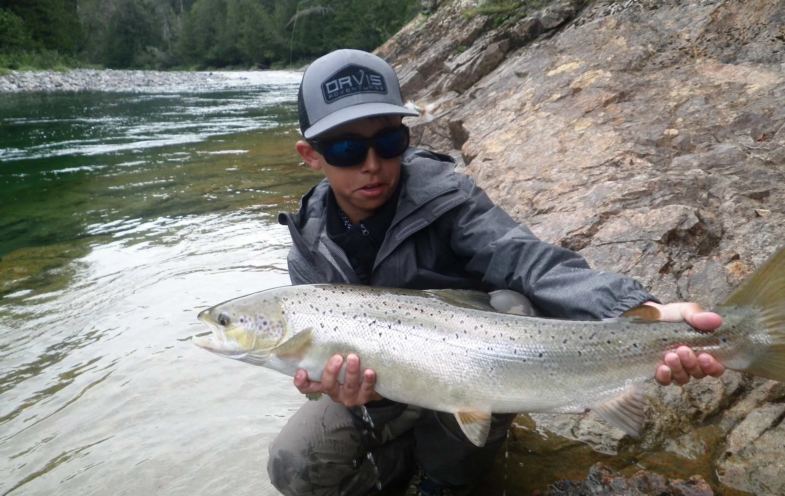 Teo Panzer, with a beauty from the Bony, well done little man! Like his father Pancho, Teo is a great angler.