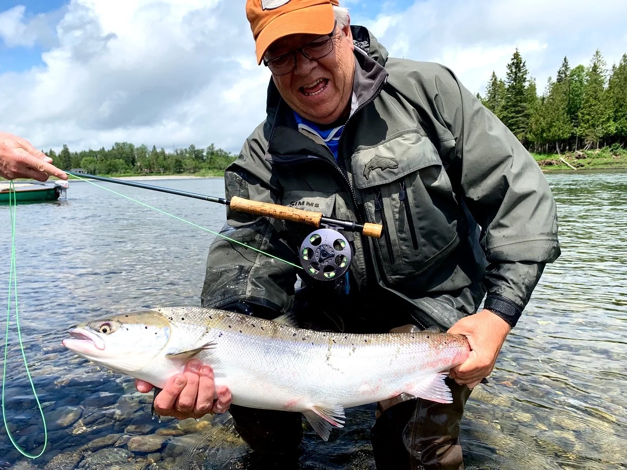 Our good friend Grant Stonehouse with his first Bonaventure salmon of the season, well done Grant!