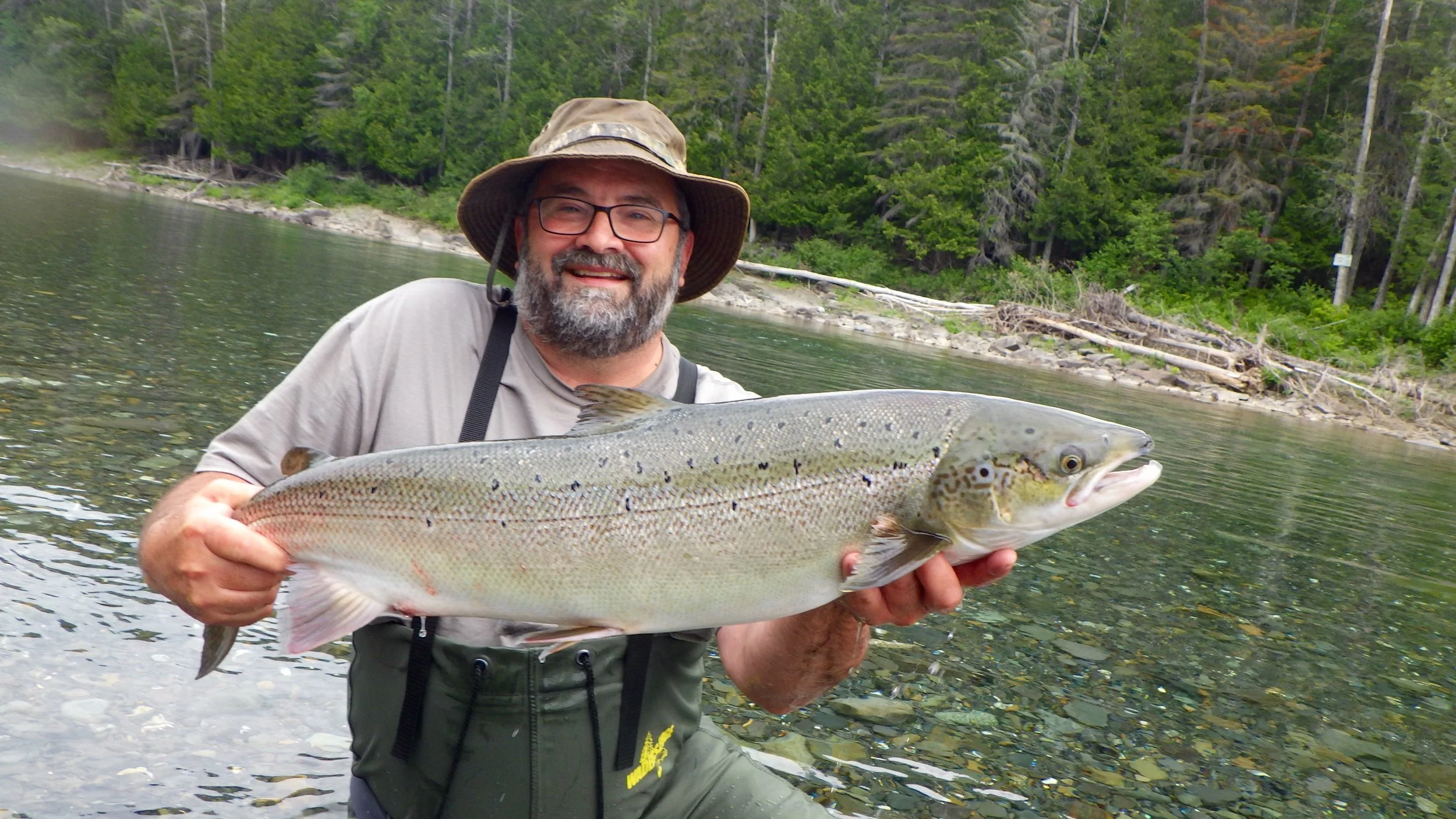 This was Michel Desjardins first trip to Camp Bonaventure, it didn't take him long to get a taste fof the Bonaventure River.