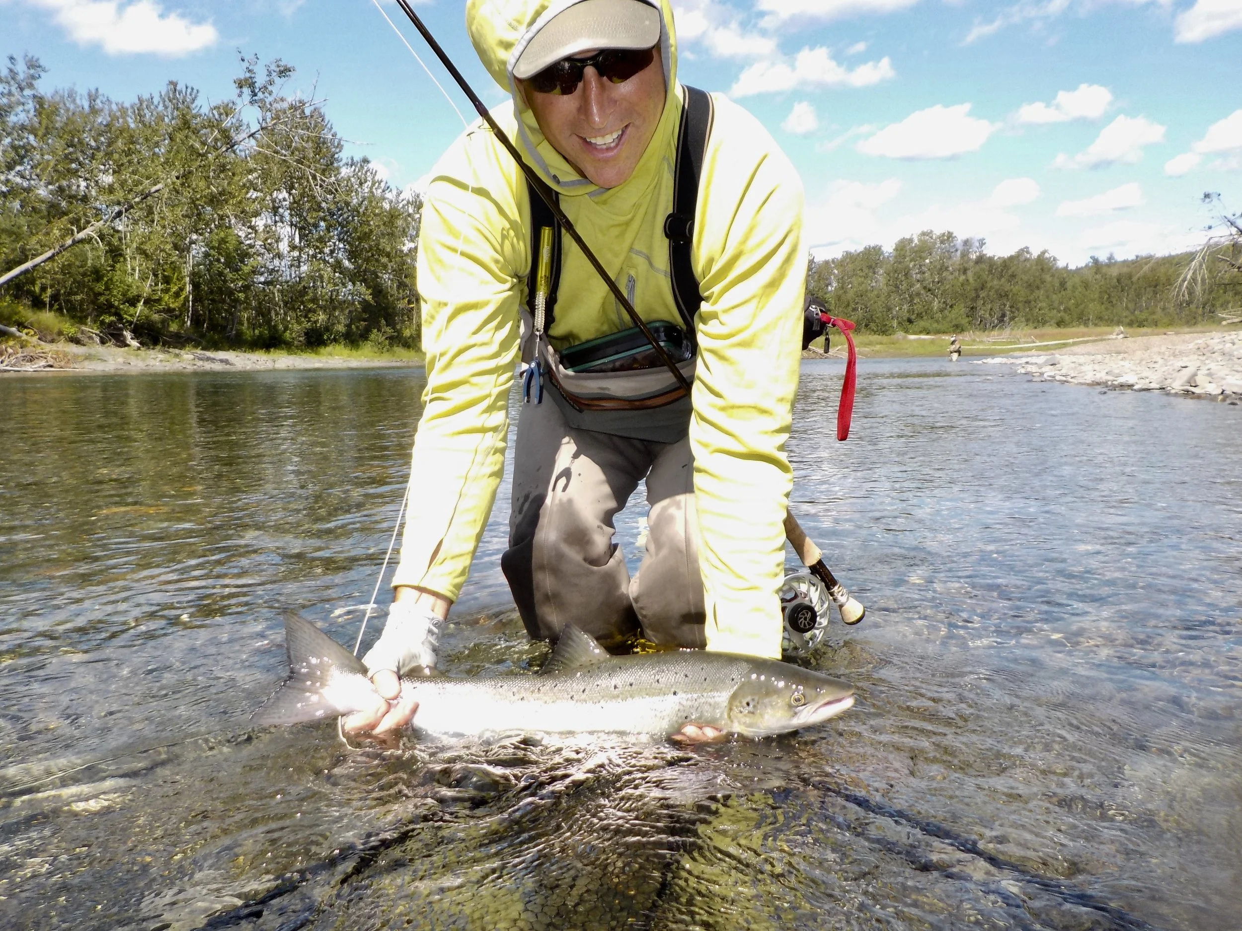 Joseph Anscher releases a great grilse back into the Petite Cascapedia! Nice job Joe!