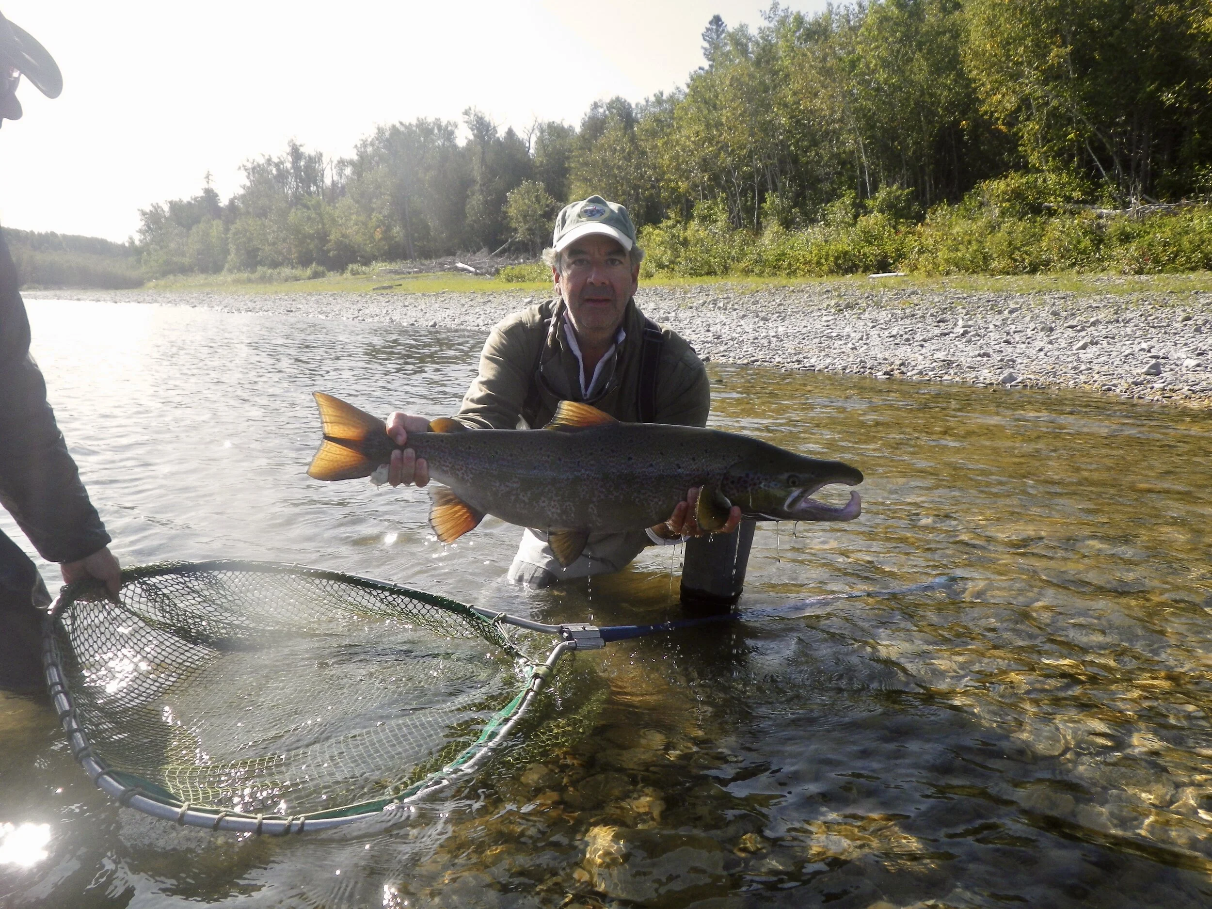Gardi Willis was our guest this week at Camp Bonaventure for the first time and I do believe the rivers treated him very well! Here he is with his wonderful salmon landed on the Bonaventure River!