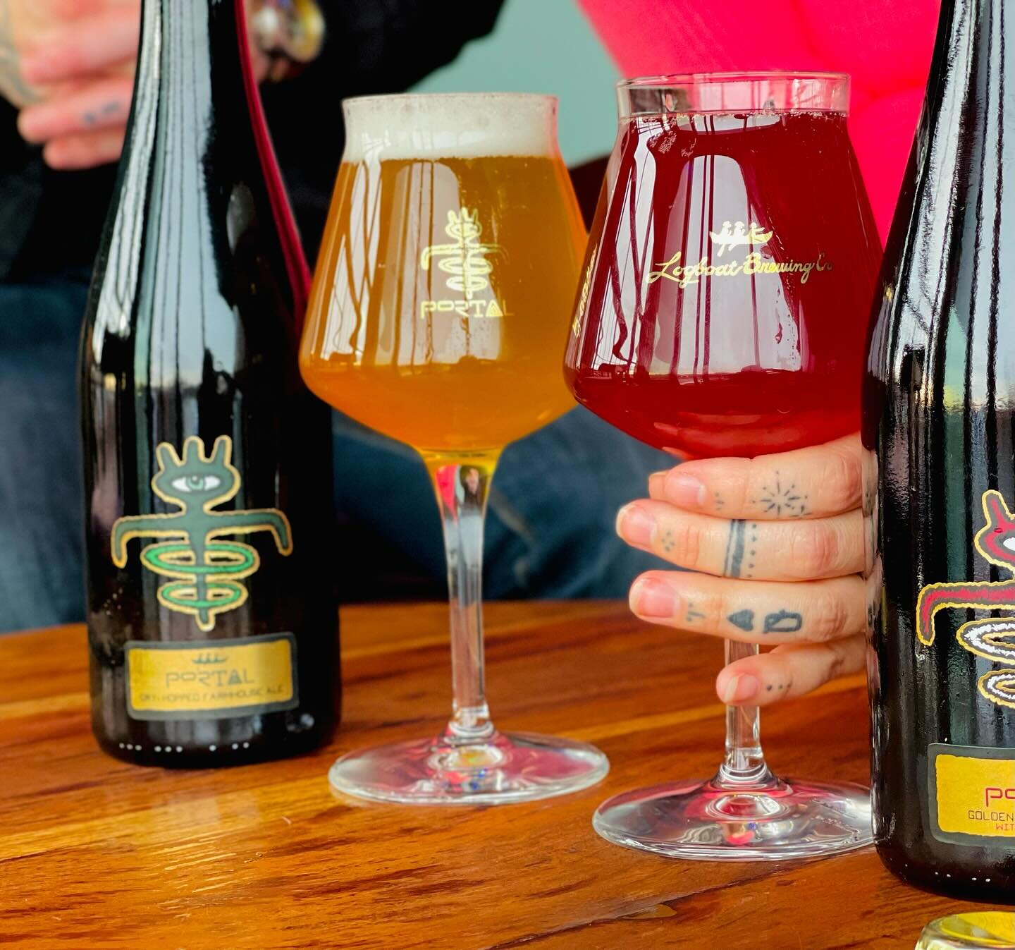 Not your standard glass for not your standard beer 🌀Portal glasses arrived just in time for date night 💕 Available in the taproom today for individual sale, OR you can buy a pair of them with a bottle of Tart Cherry or Dry-Hopped Farmhouse Ale and 