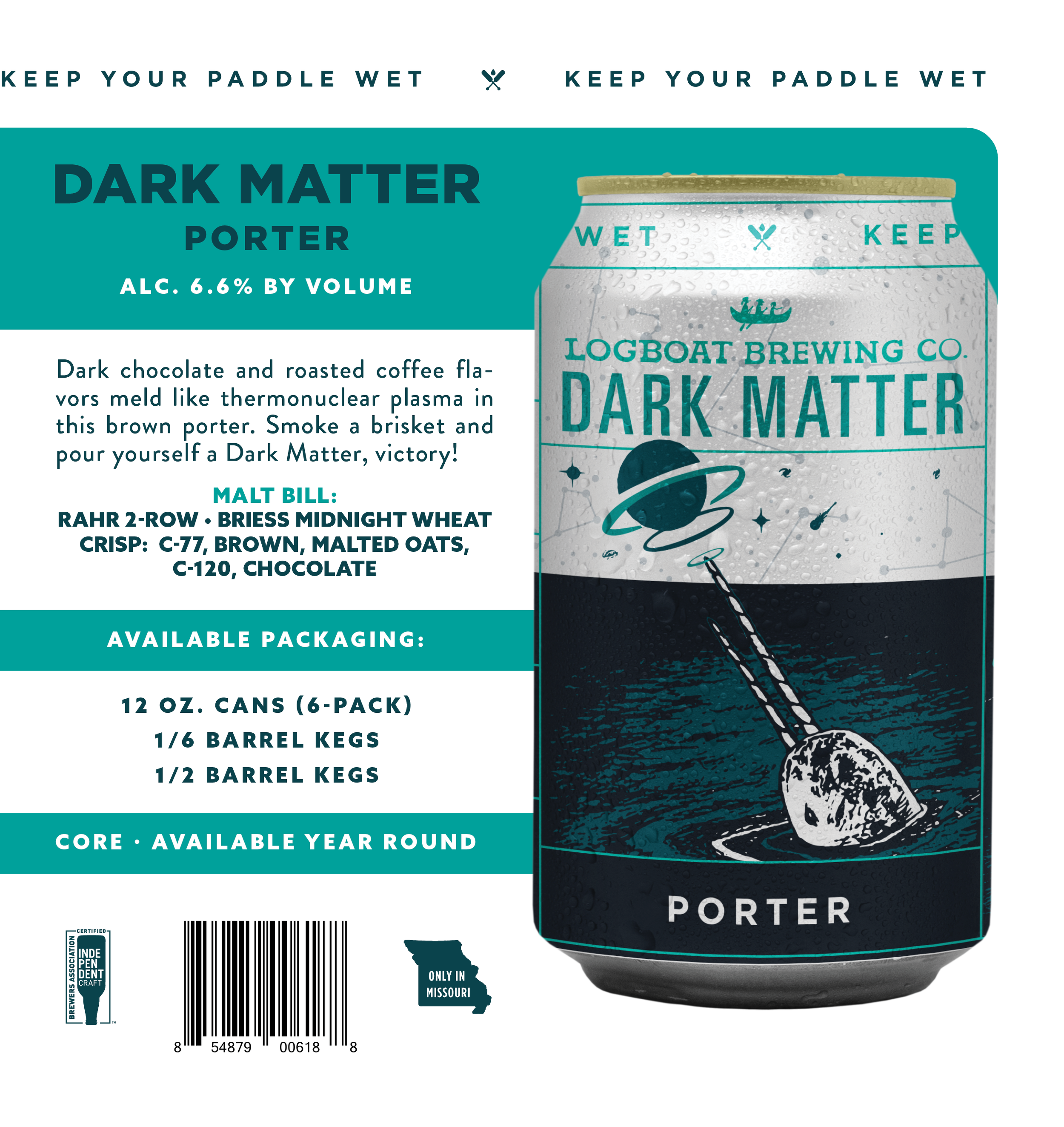LOGBOAT BREWING Missouri Snapper dark matter PATCH label craft beer brewery 