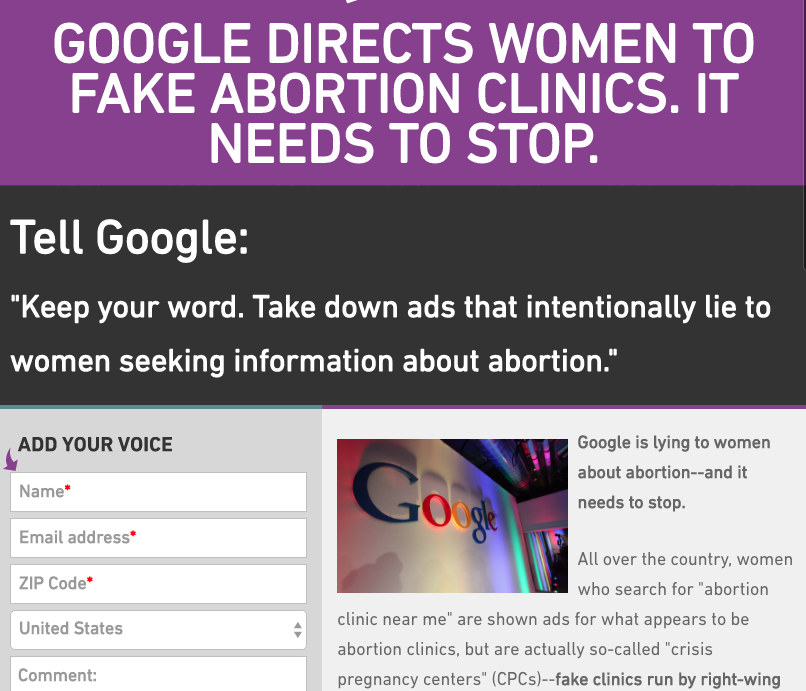 Google Fake Clinics Campaign