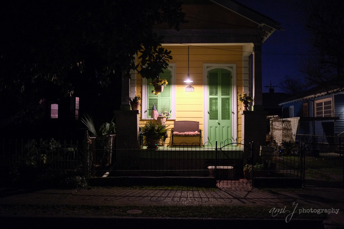 Porch Bench at Night