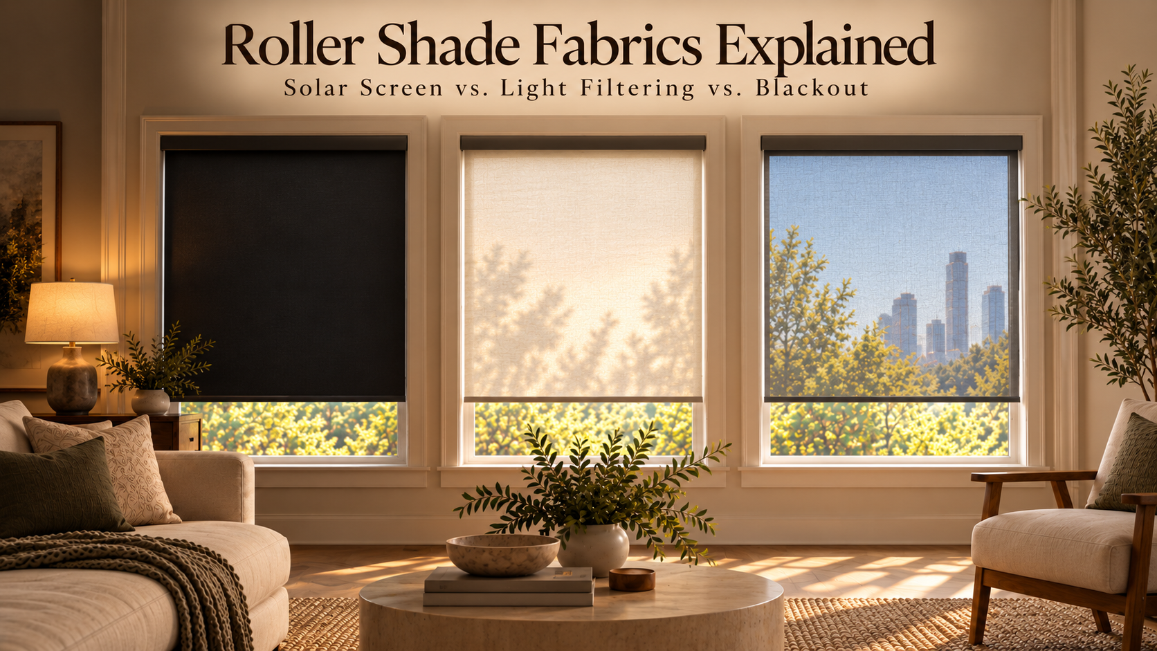 Roller Shade Fabrics Explained: Solar Screen vs. Light Filtering vs. Blackout