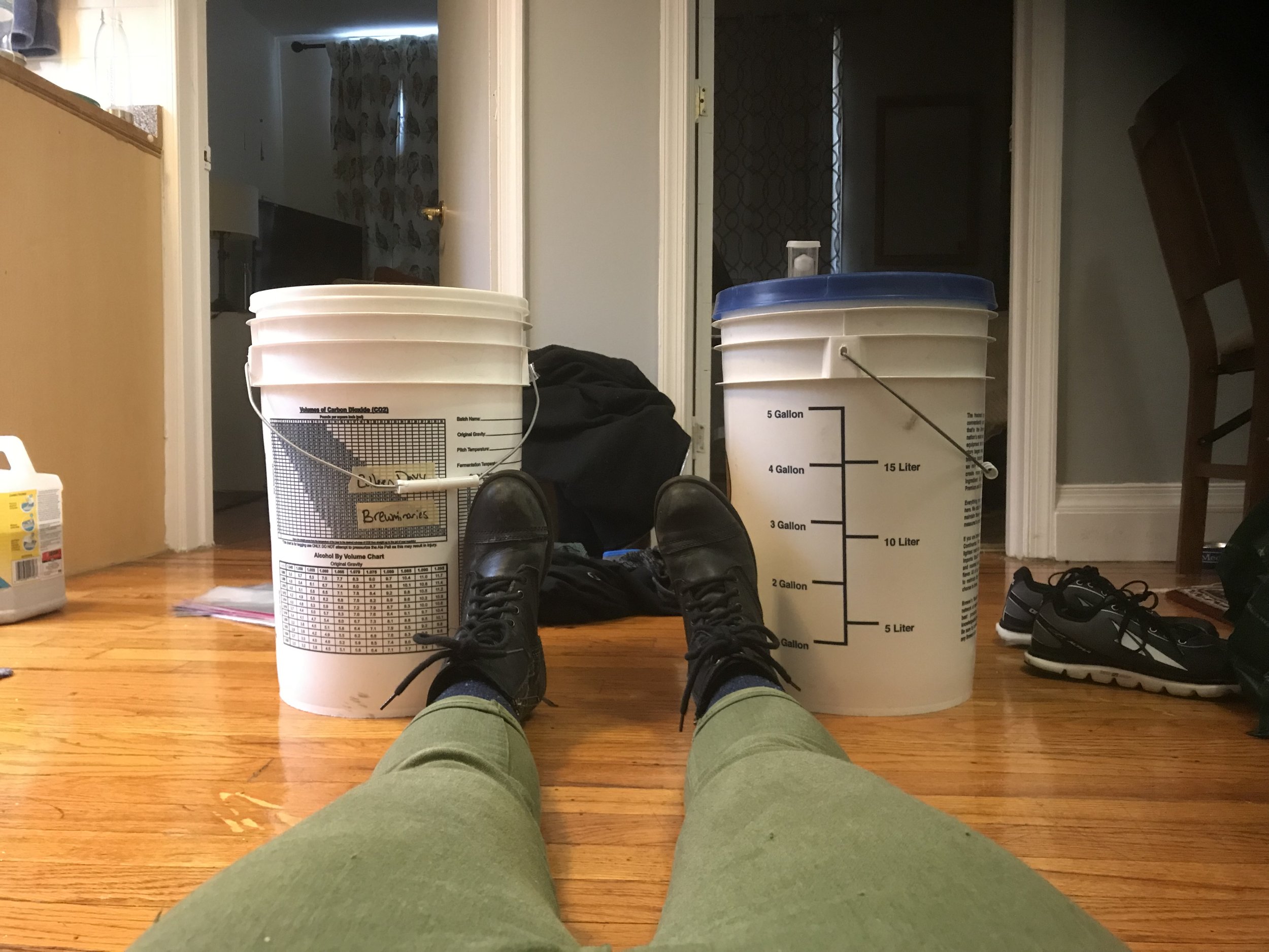 Carrying 10 gallons of wort to my third floor walk-up. I need to work out more.