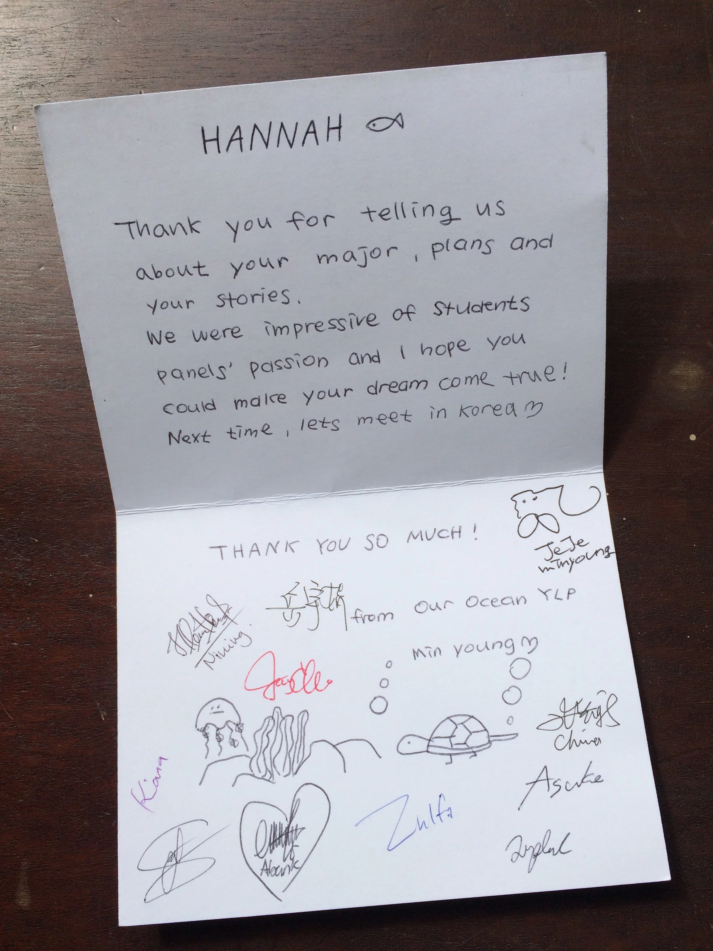 A thank you letter sent from the students.
